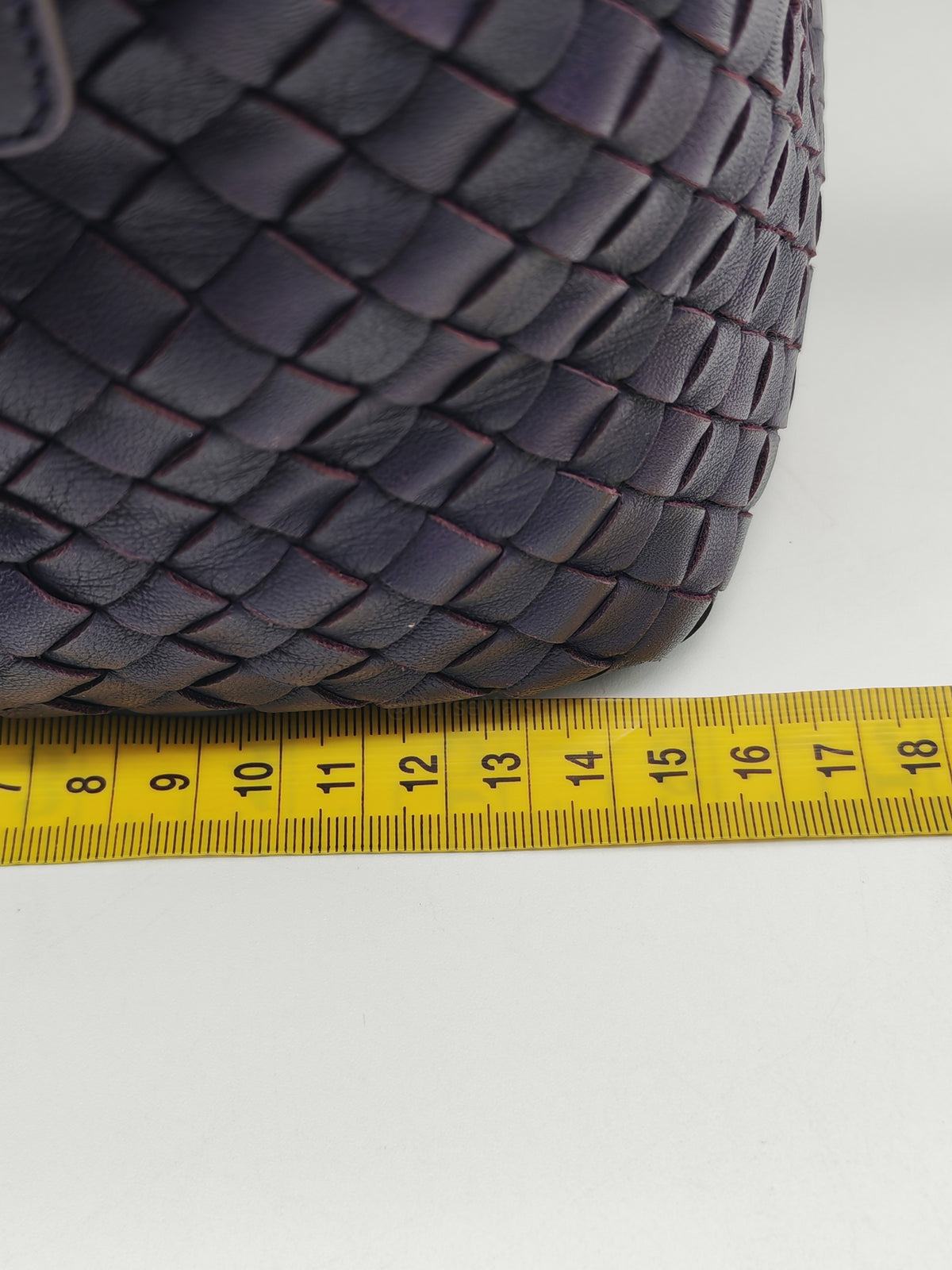 Bottega Veneta Montaigne Satchel Bag in Purple Intrecciato Woven Leather and Aged Gold Hardware