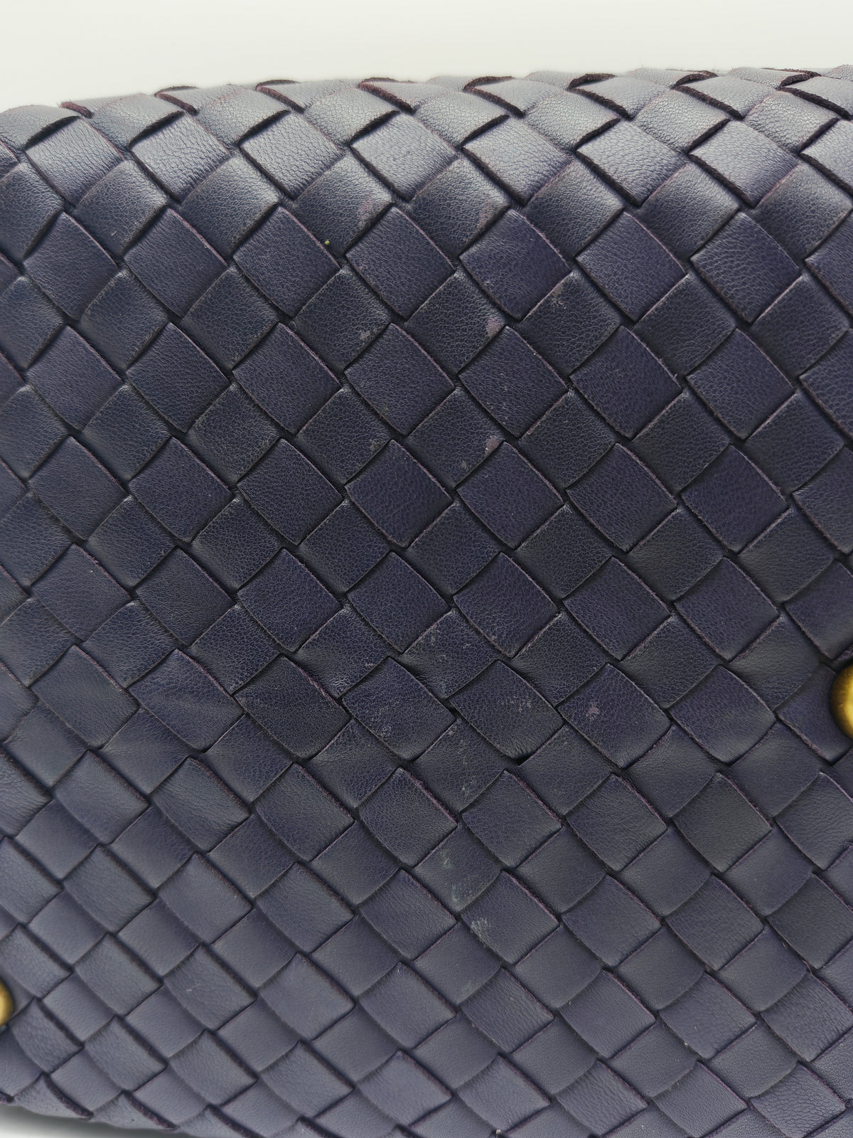 Bottega Veneta Montaigne Satchel Bag in Purple Intrecciato Woven Leather and Aged Gold Hardware