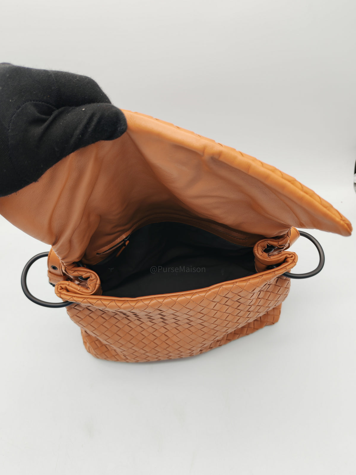Bottega Veneta Flap Shoulder Bag in Thai Tea Orange Intrecciato Leather