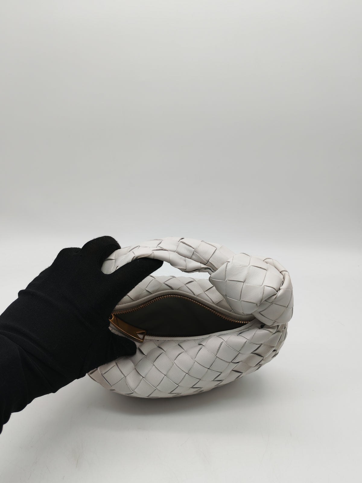 Bottega Veneta Mini Jodie in Off-White Woven Nappa Leather and Gold Hardware