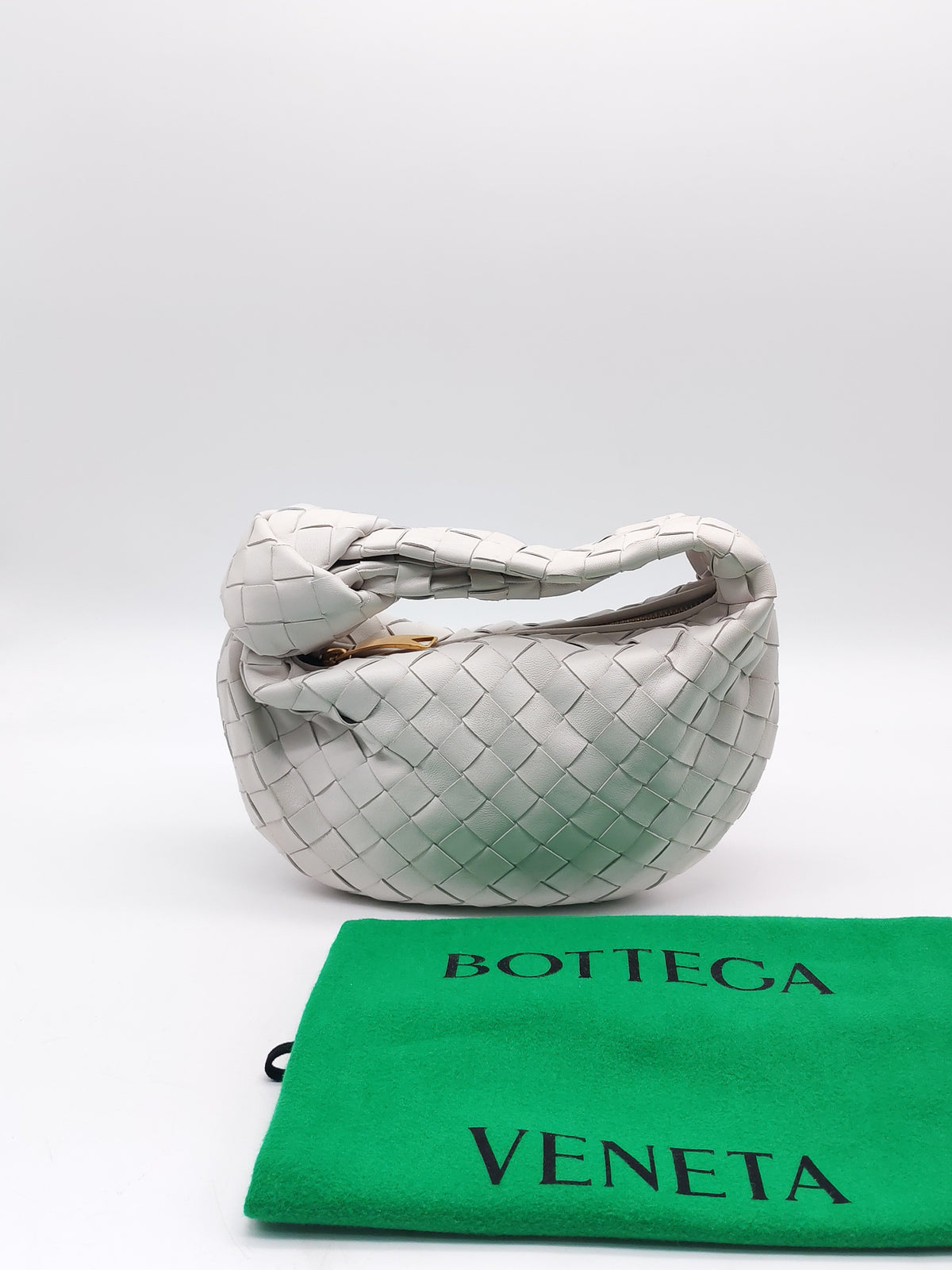 Bottega Veneta Mini Jodie in Off-White Woven Nappa Leather and Gold Hardware