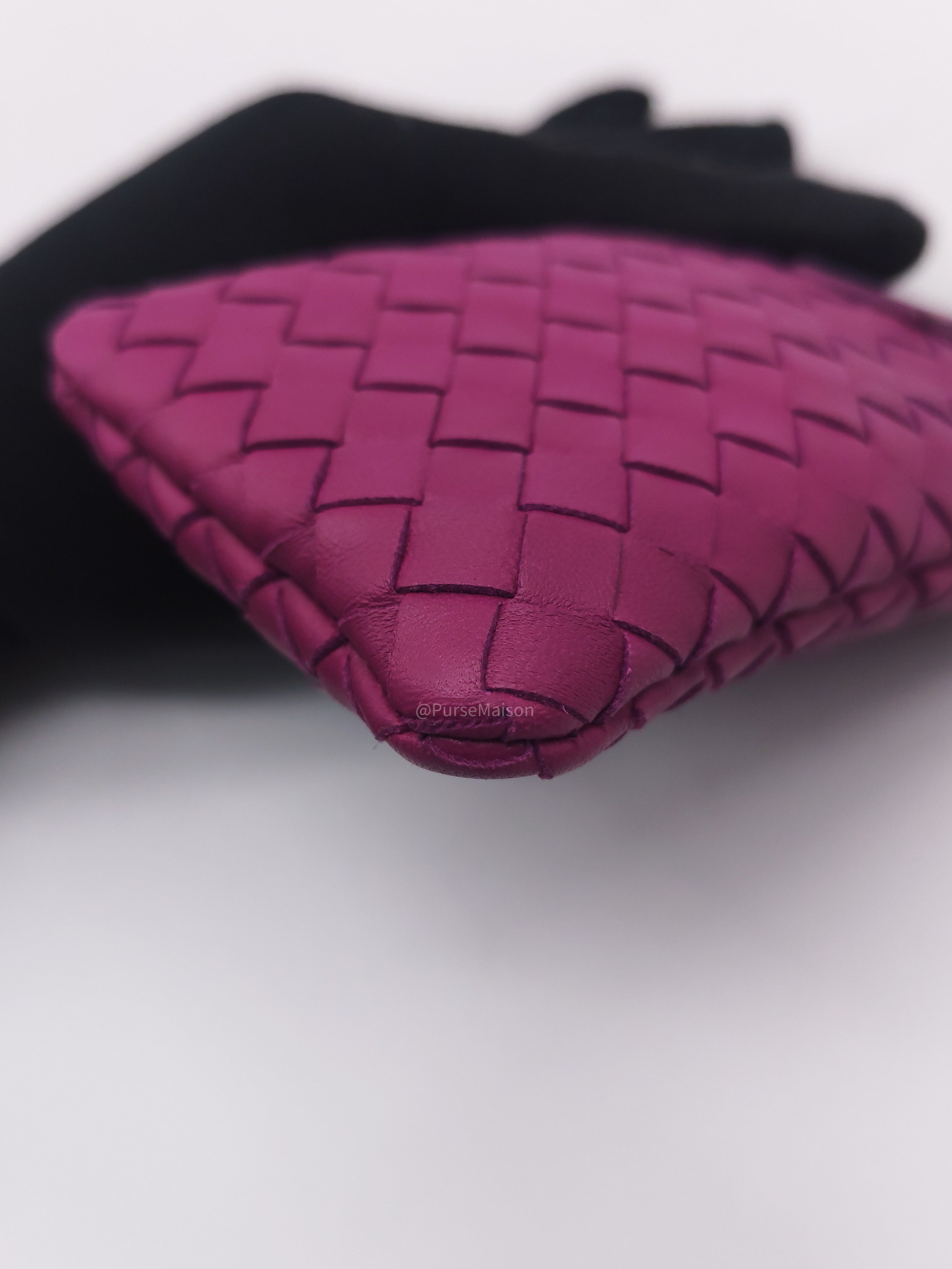 Bottega Veneta Pouch Card Holder in Vibrant Violet Intrecciato Nappa Woven Leather