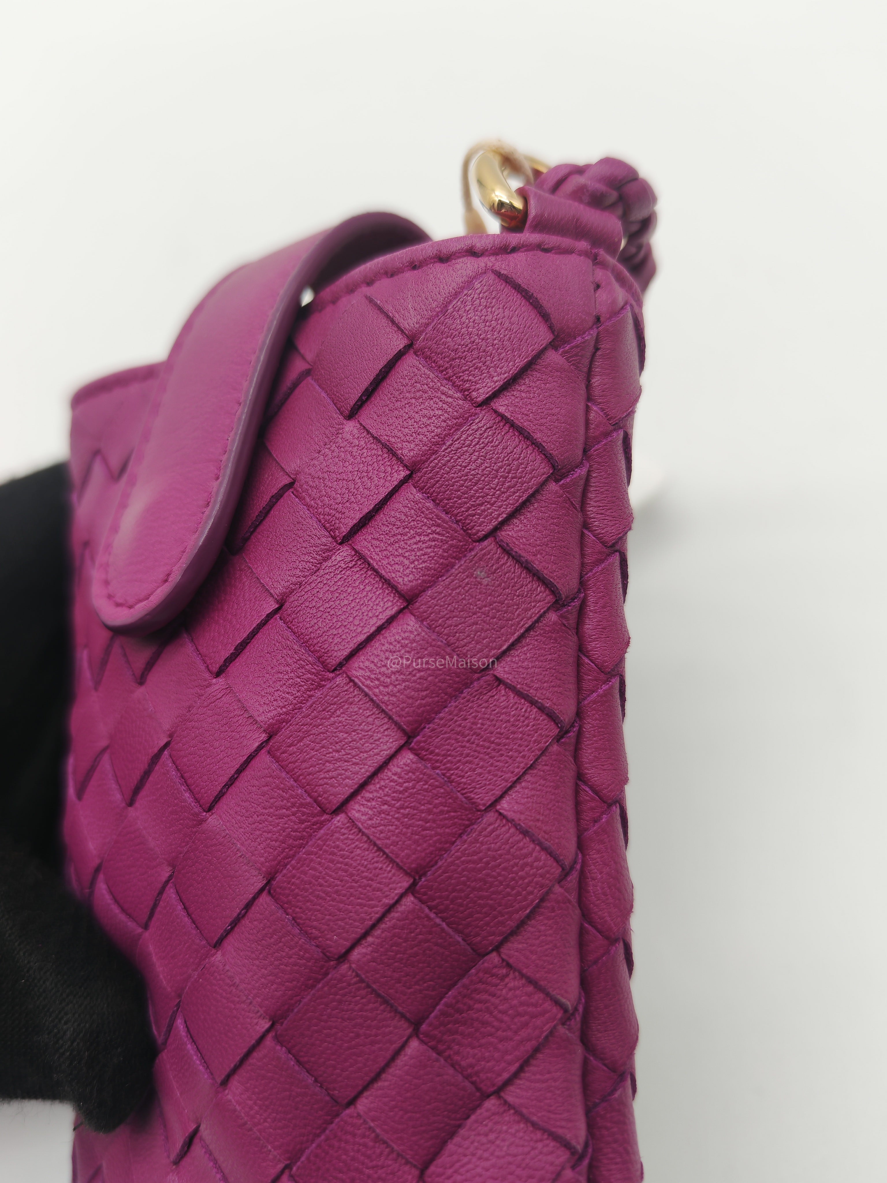 Bottega Veneta Pouch Card Holder in Vibrant Violet Intrecciato Nappa Woven Leather