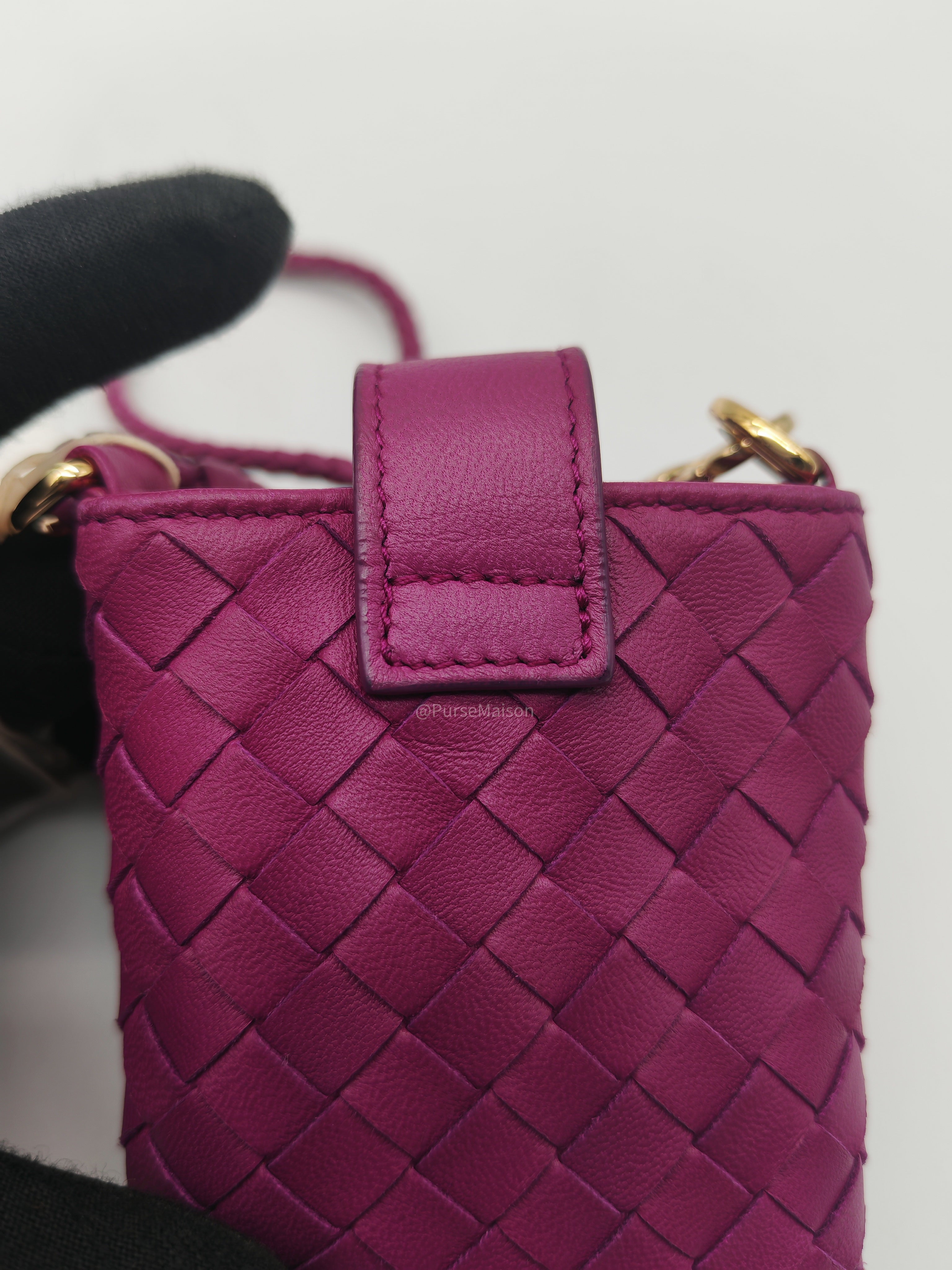 Bottega Veneta Pouch Card Holder in Vibrant Violet Intrecciato Nappa Woven Leather