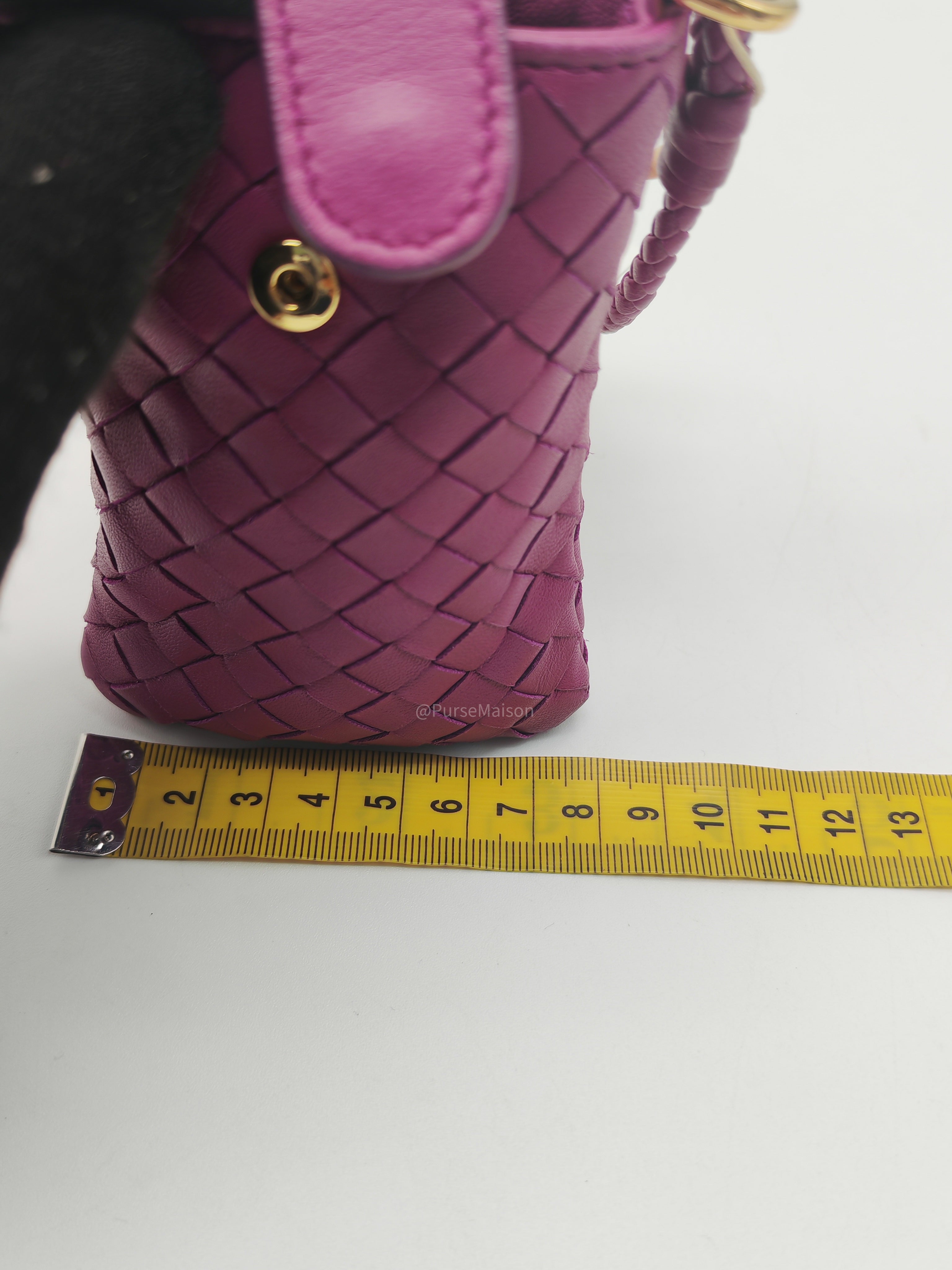 Bottega Veneta Pouch Card Holder in Vibrant Violet Intrecciato Nappa Woven Leather