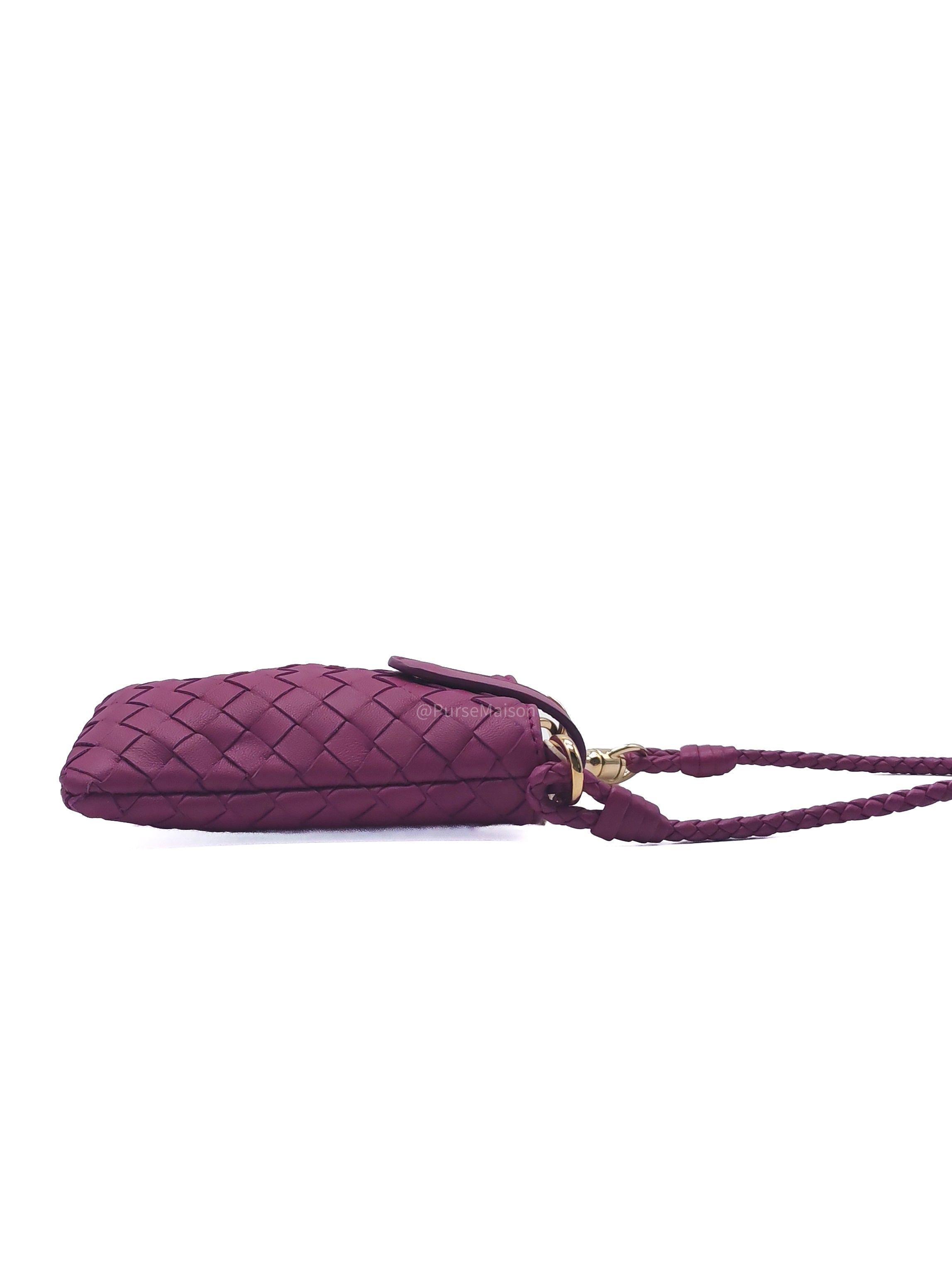 Bottega Veneta Pouch Card Holder in Vibrant Violet Intrecciato Nappa Woven Leather