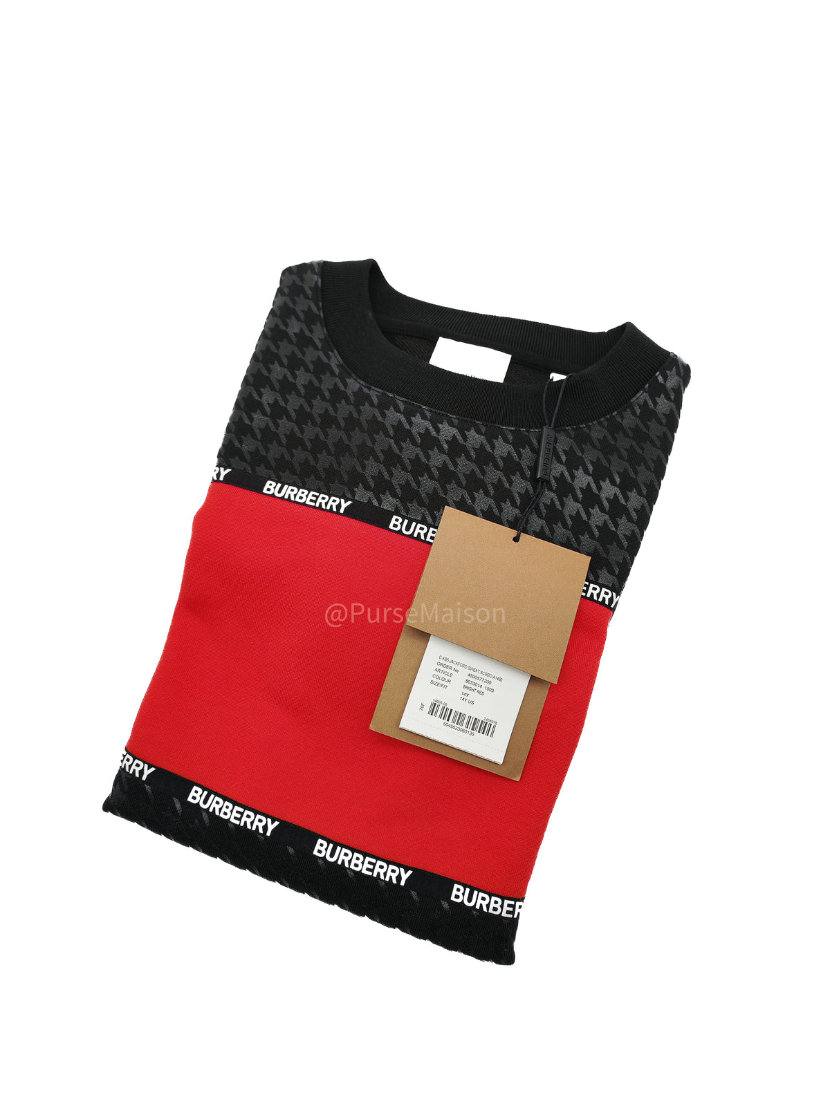 Burberry Houndstooth Logo Sweatshirt in Red and Black Colorway