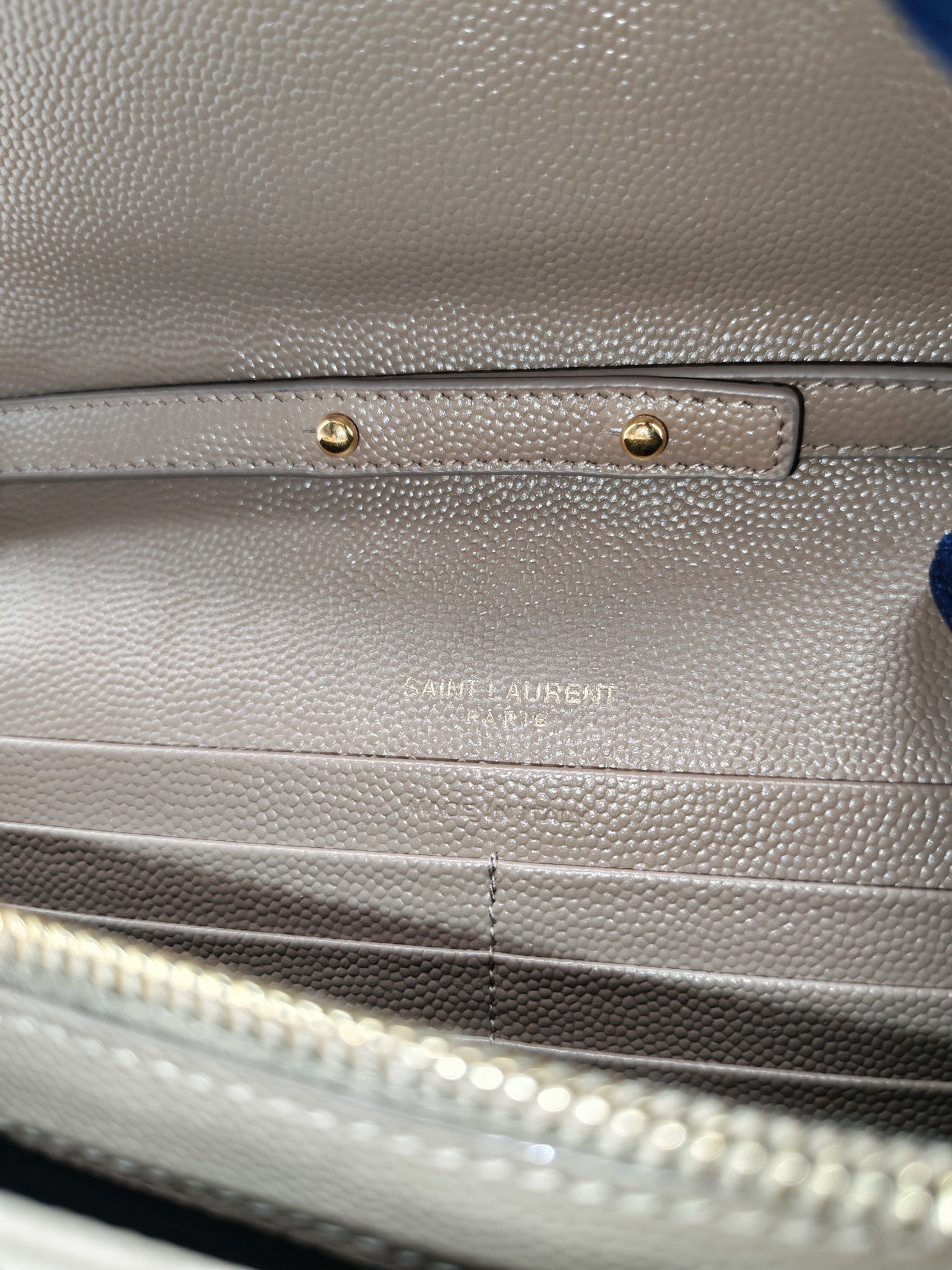 Cassandre Wallet on Chain in Taupe Chevron Quilted Grain De Poudre Calfskin Leather & Gold Hardware