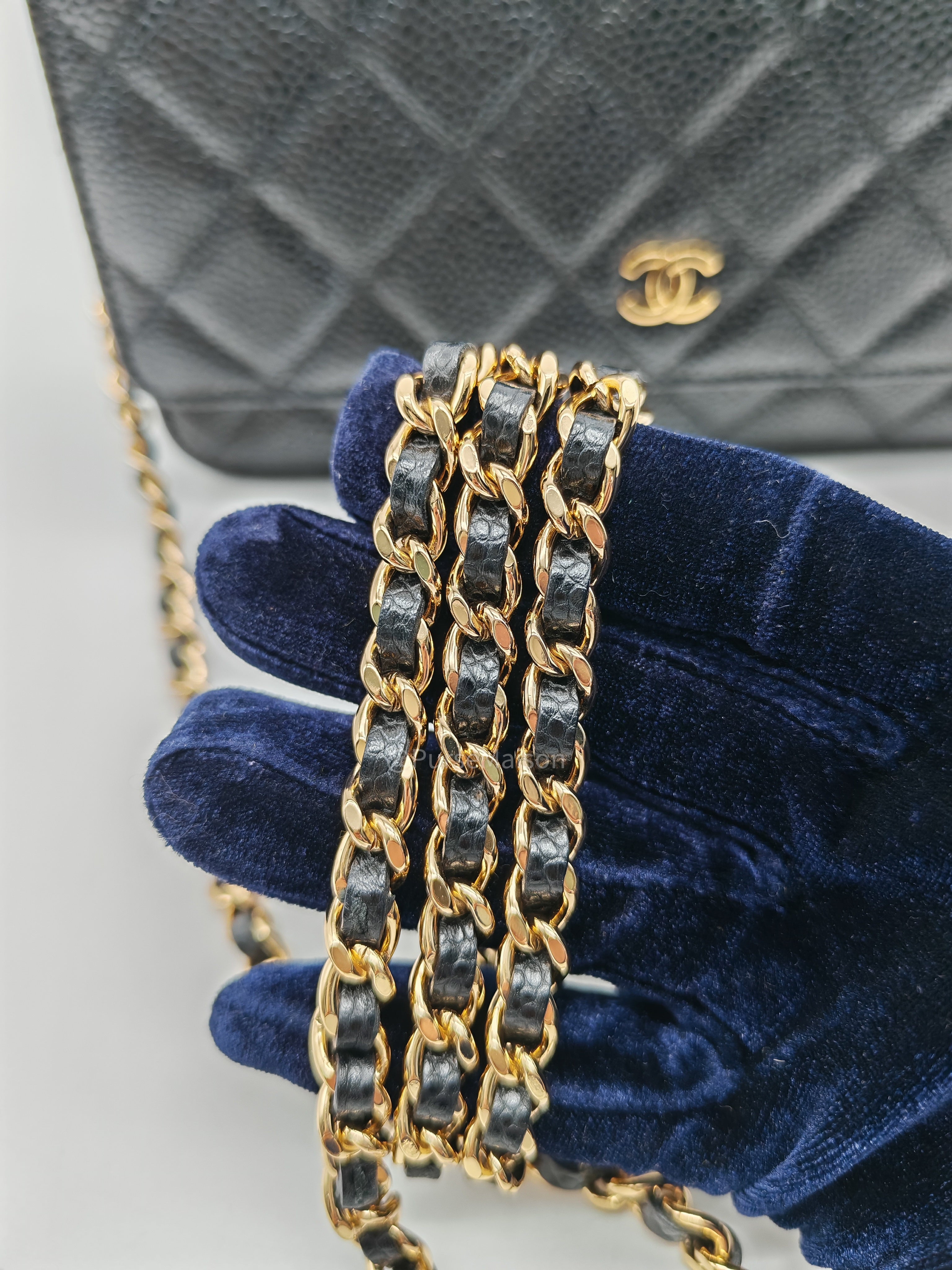 Chanel Classic Wallet on Chain in Black Quilted Caviar Leather and Gold Hardware Series 28