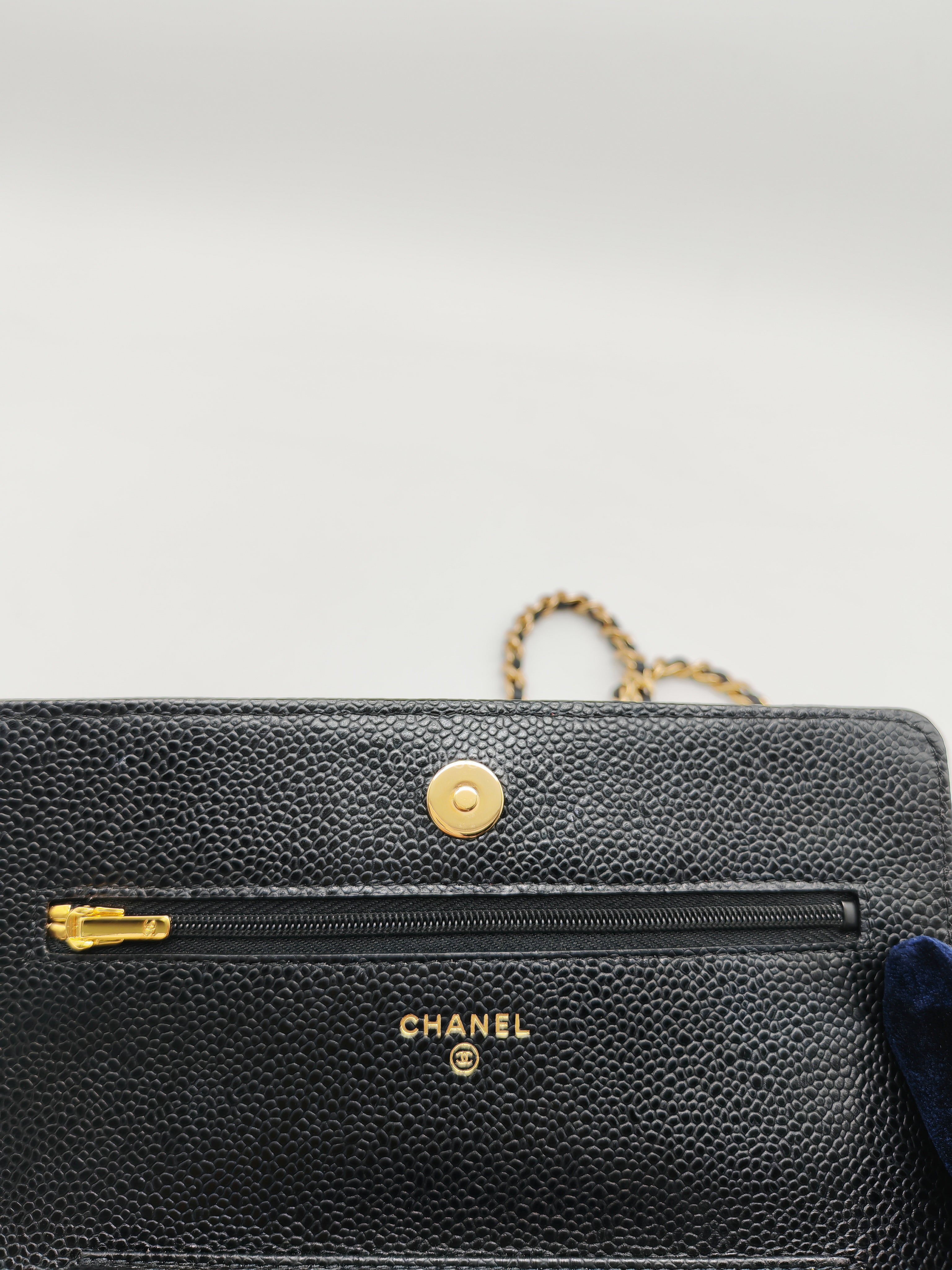Chanel Classic Wallet on Chain in Black Quilted Caviar Leather and Gold Hardware Series 28