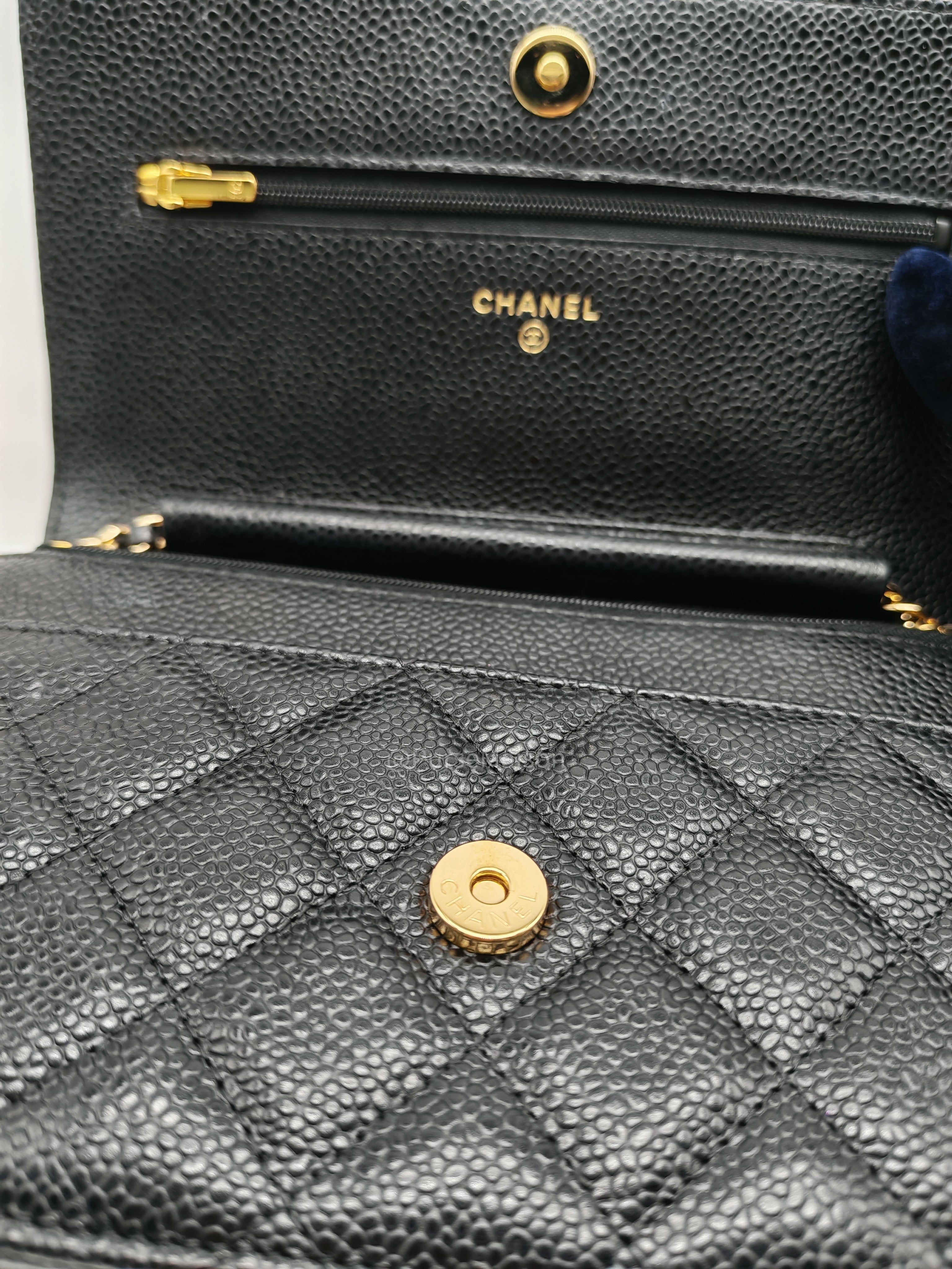 Chanel Classic Wallet on Chain in Black Quilted Caviar Leather and Gold Hardware Series 28