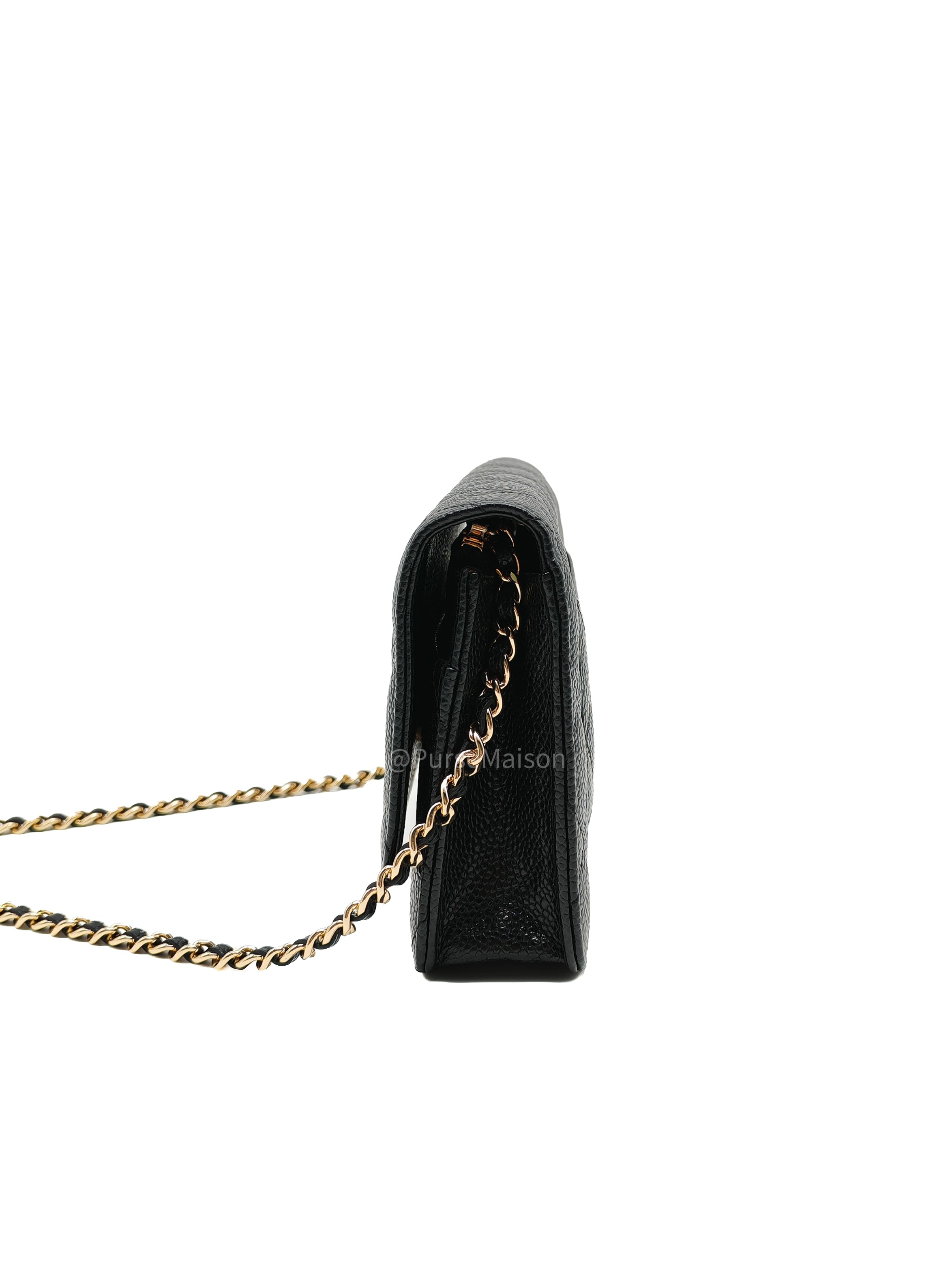 Chanel Classic Wallet on Chain in Black Quilted Caviar Leather and Gold Hardware Series 28
