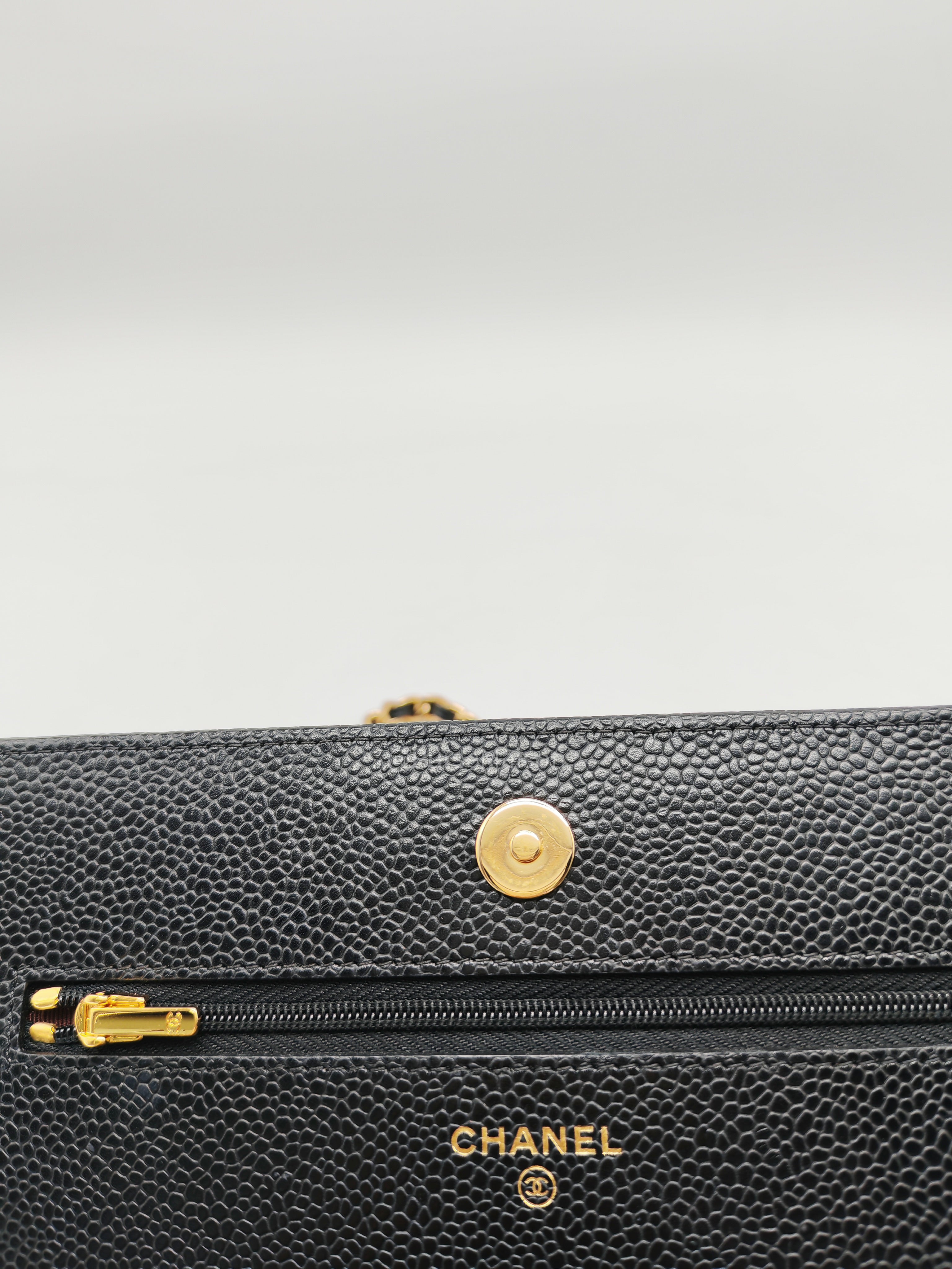 Chanel Classic Wallet on Chain in Black Quilted Caviar Leather and Gold Hardware Series 29