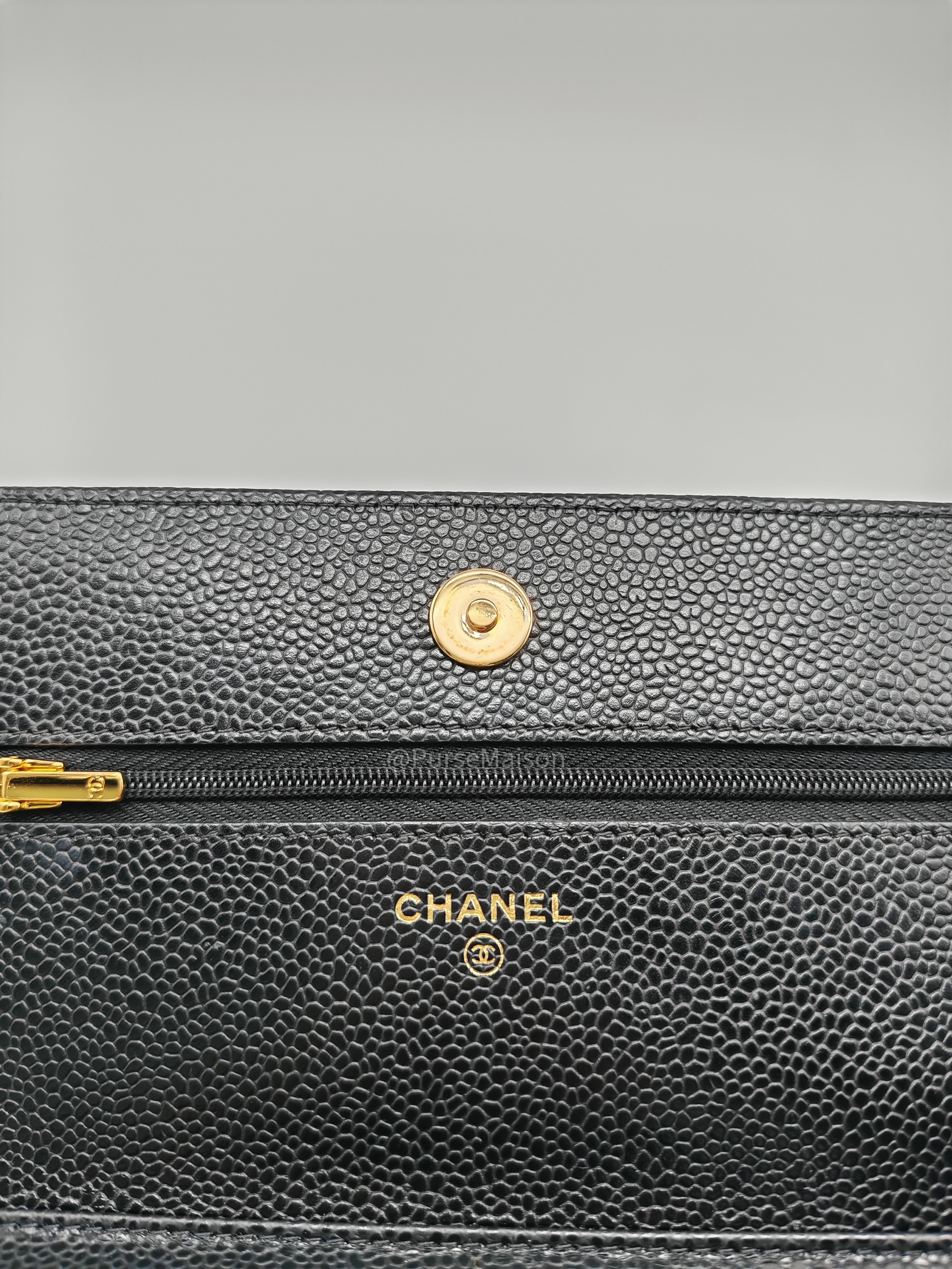 Chanel Classic Wallet on Chain in Black Quilted Caviar Leather and Gold Hardware Series 29
