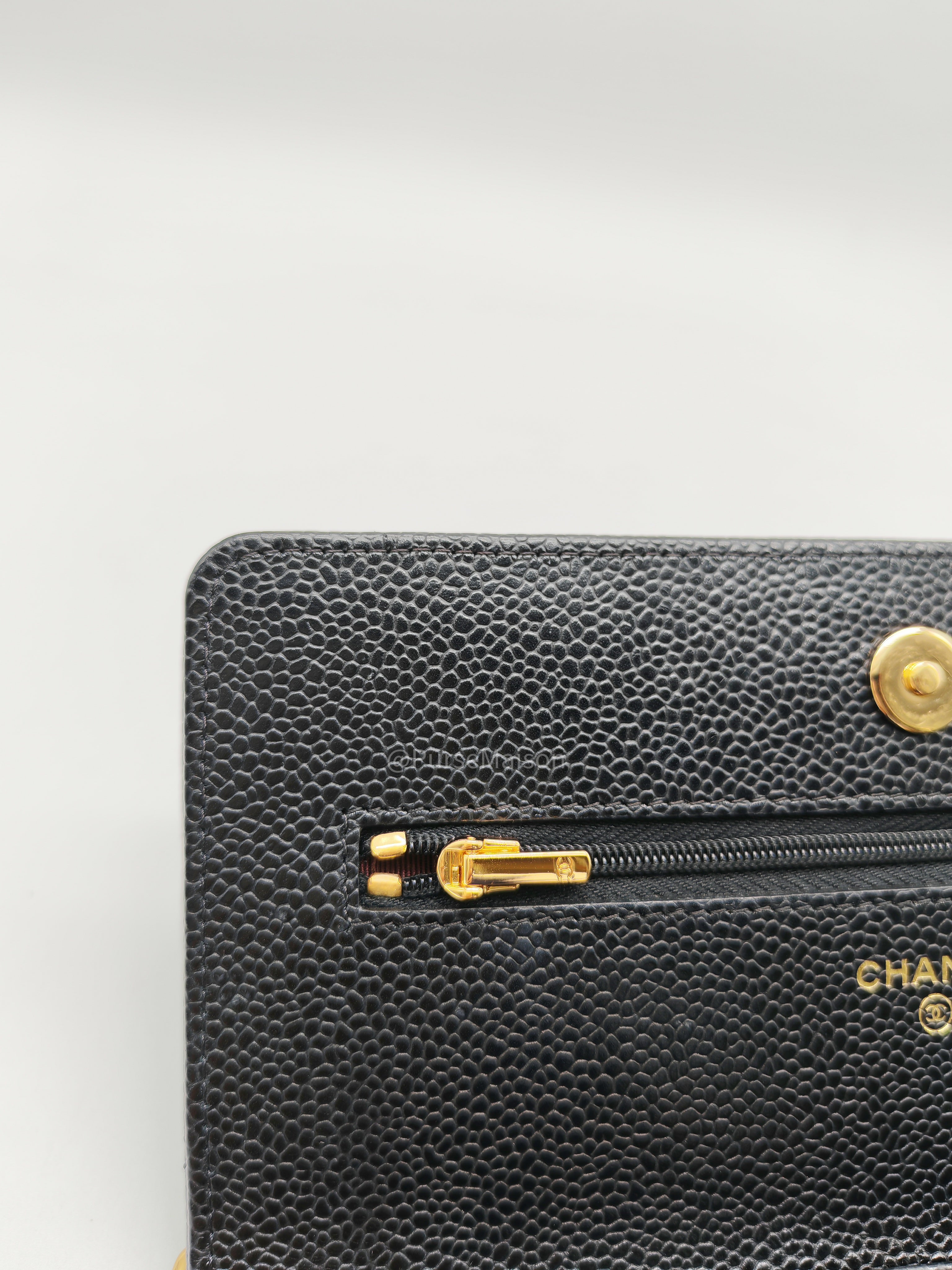 Chanel Classic Wallet on Chain in Black Quilted Caviar Leather and Gold Hardware Series 29