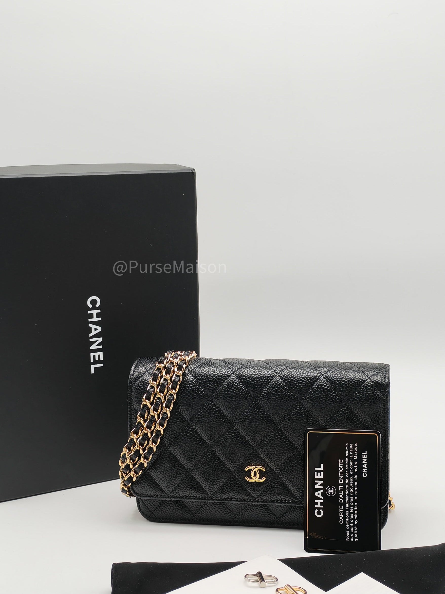 Chanel Classic Wallet on Chain in Black Quilted Caviar Leather and Gold Hardware Series 29