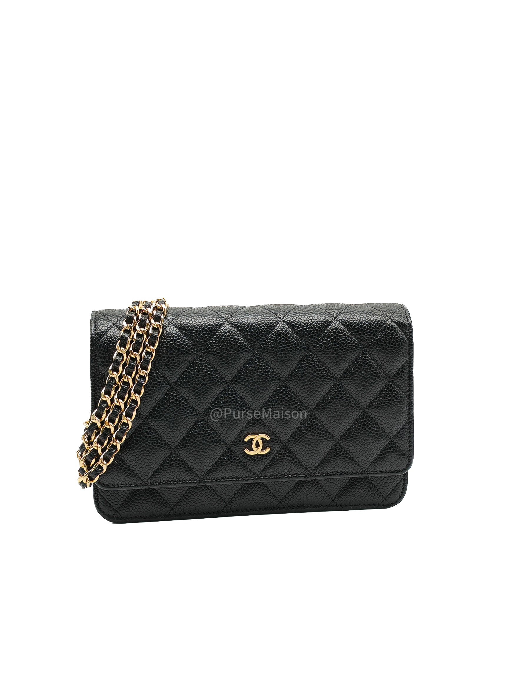 Chanel Classic Wallet on Chain in Black Quilted Caviar Leather and Gold Hardware Series 29