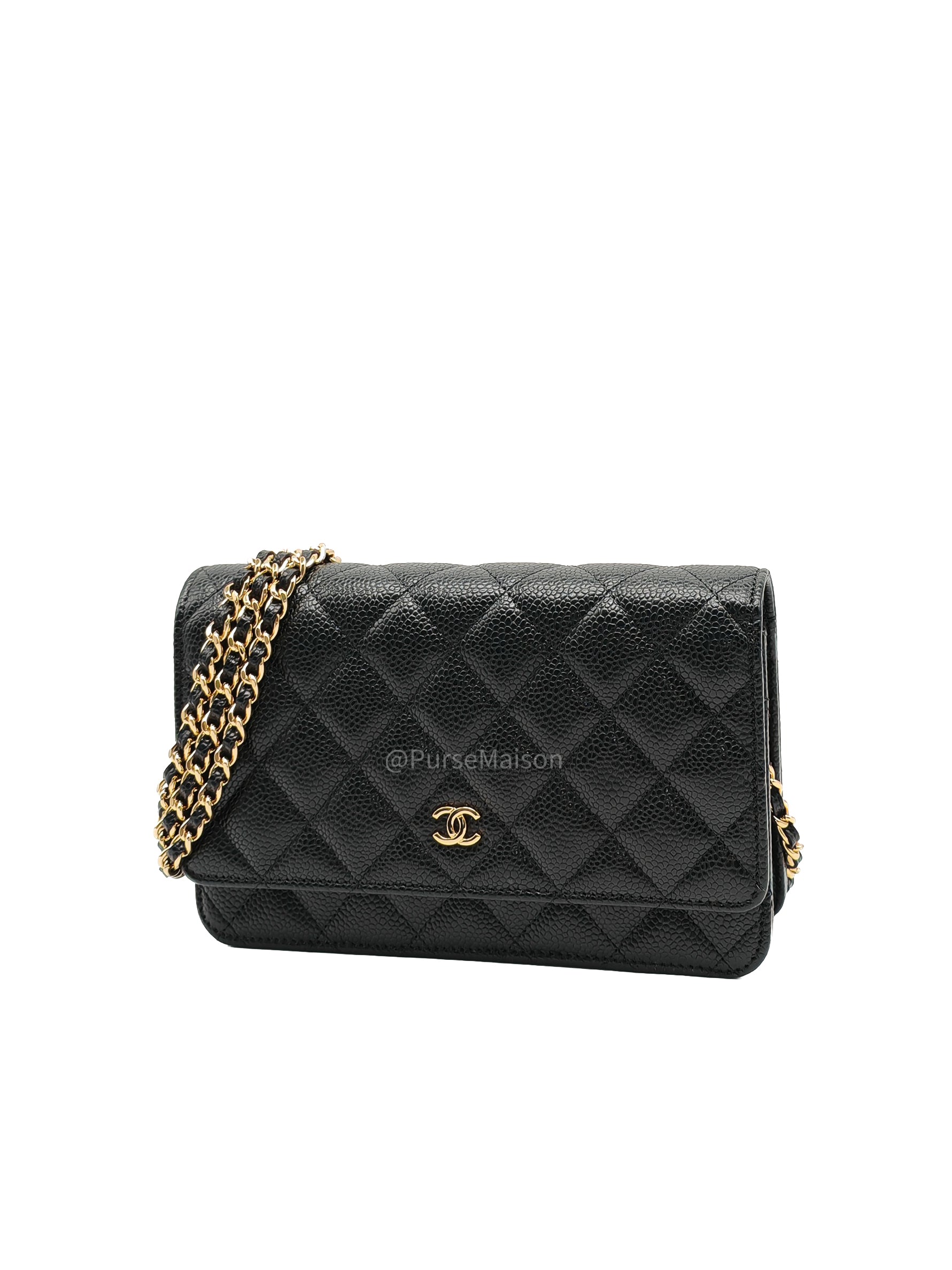 Chanel Classic Wallet on Chain in Black Quilted Caviar Leather and Gold Hardware Series 29