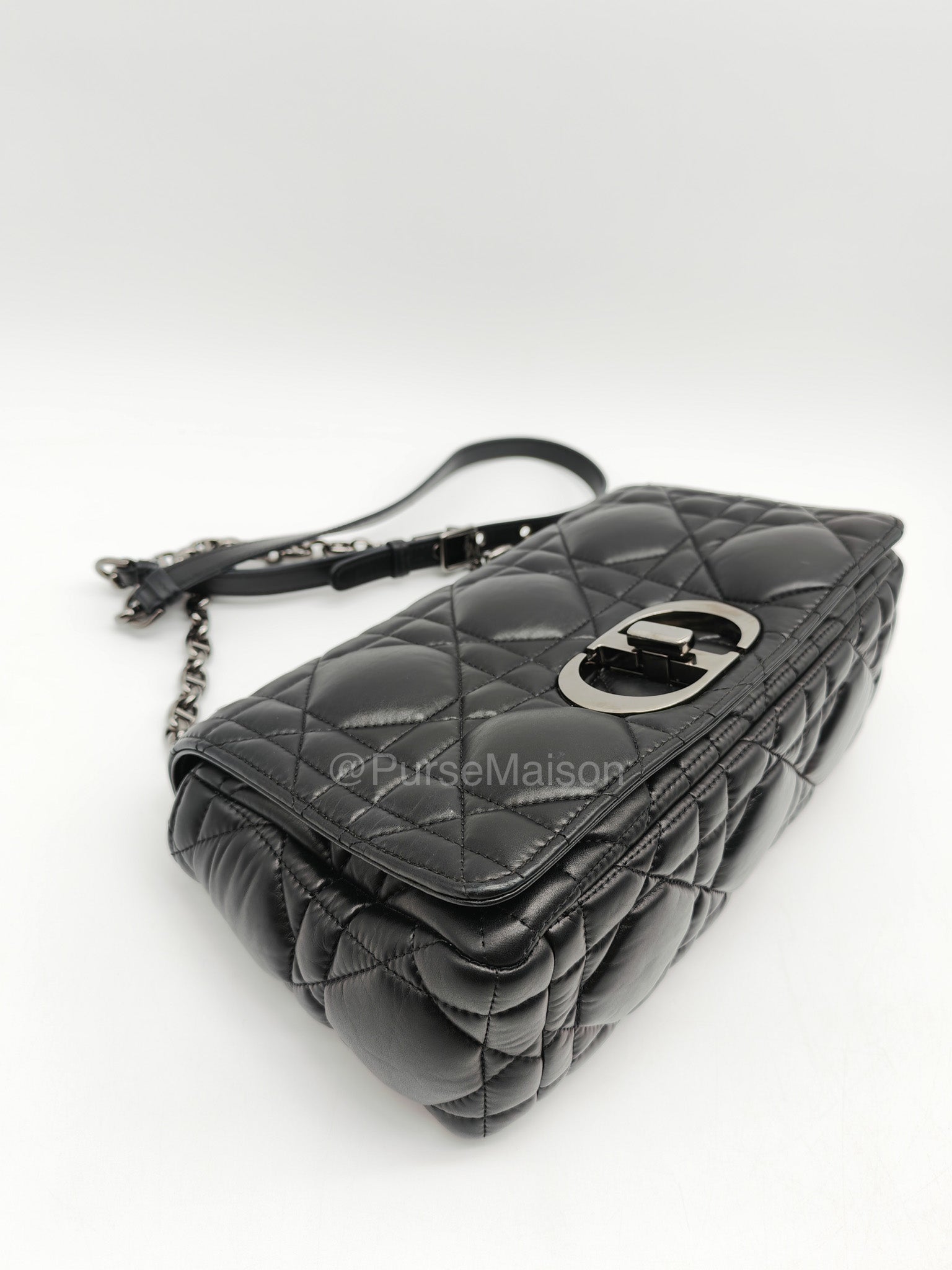 Dior Caro Medium in Black Lambskin Leather Chain Shoulder Bag