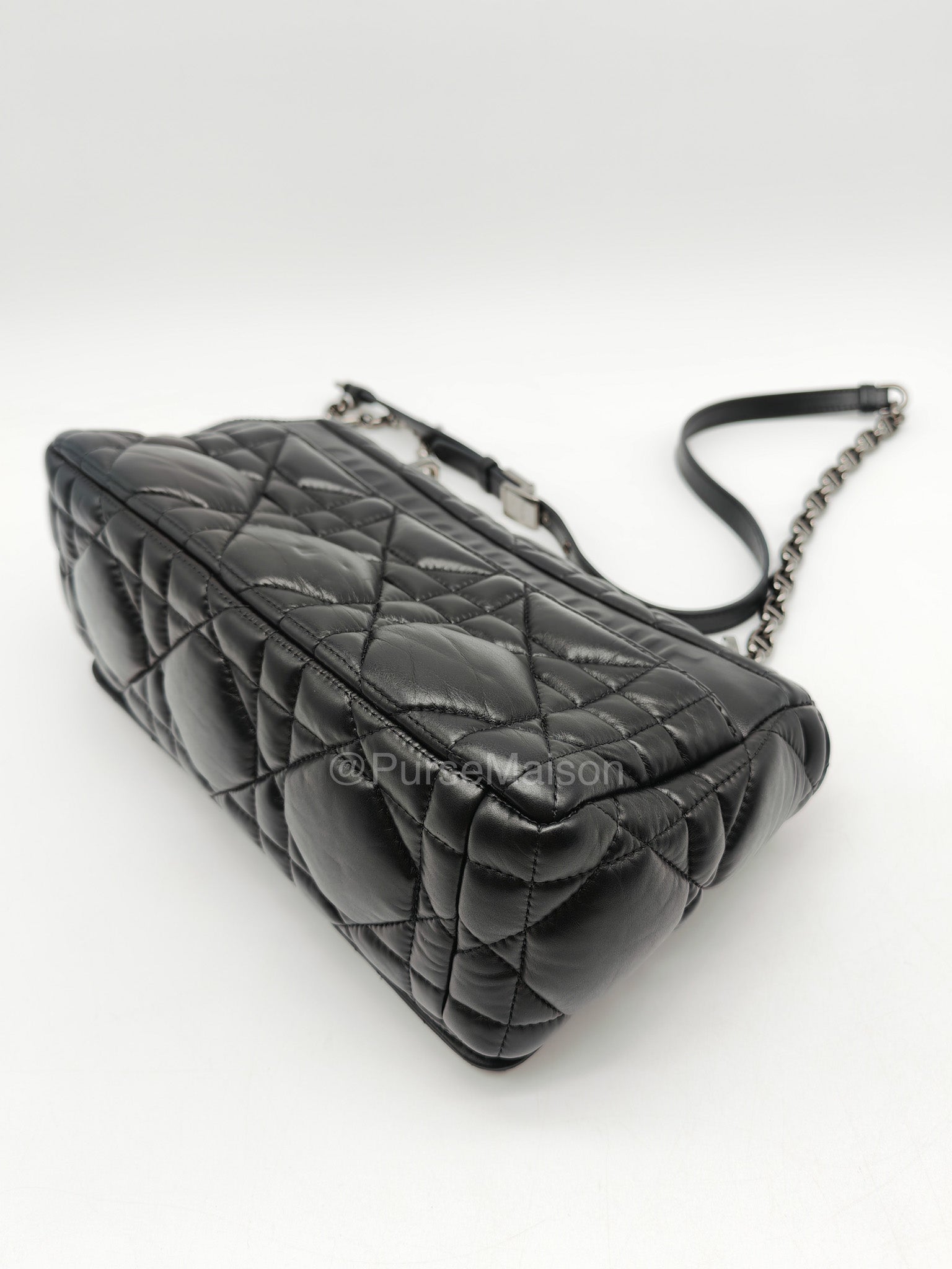 Dior Caro Medium in Black Lambskin Leather Chain Shoulder Bag