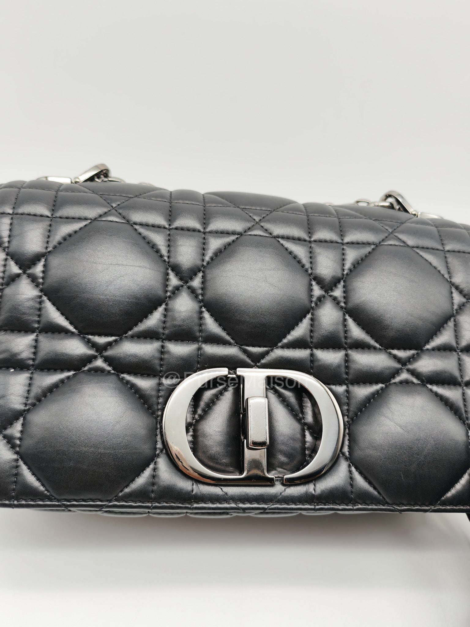 Dior Caro Medium in Black Lambskin Leather Chain Shoulder Bag