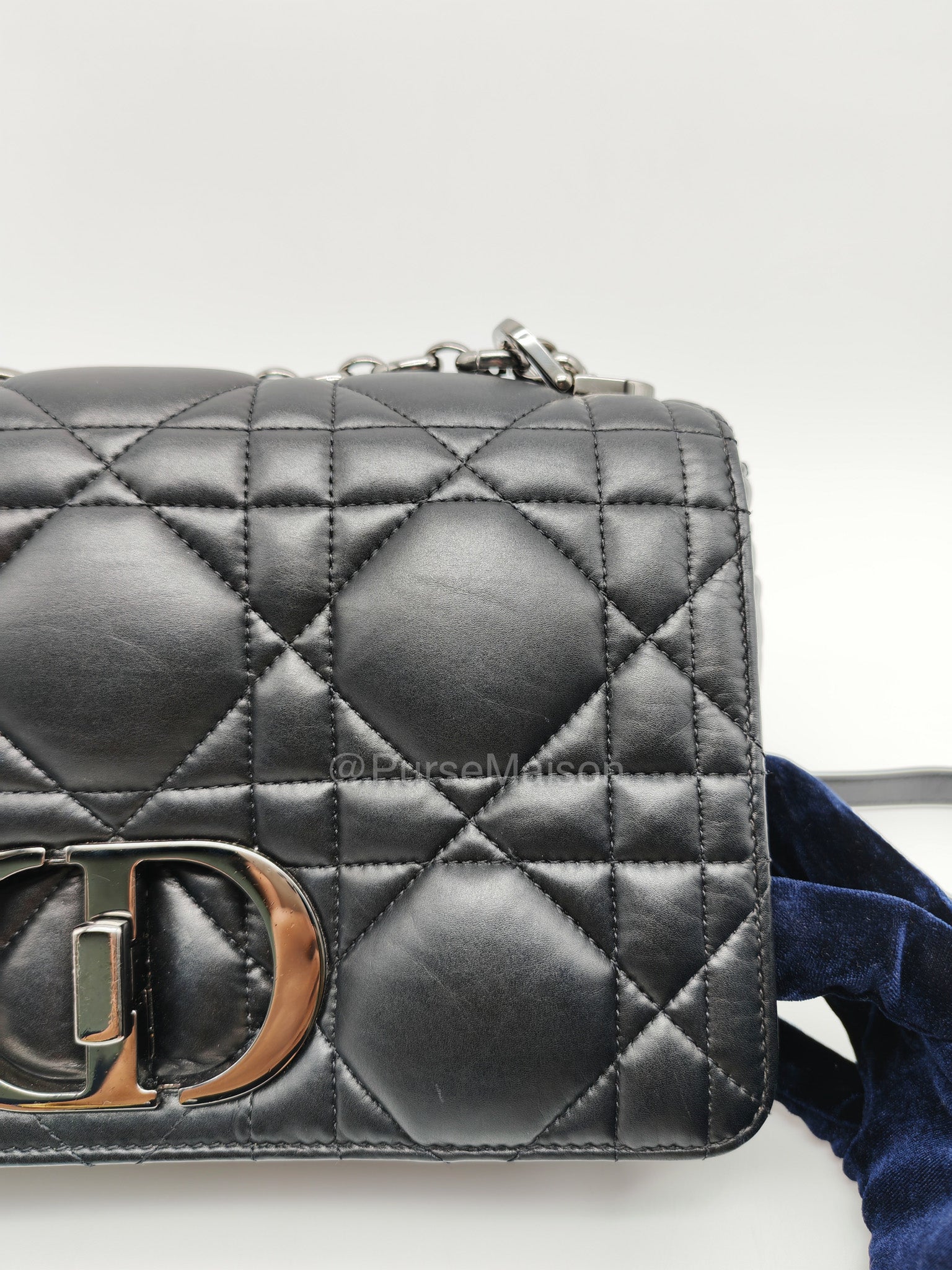 Dior Caro Medium in Black Lambskin Leather Chain Shoulder Bag