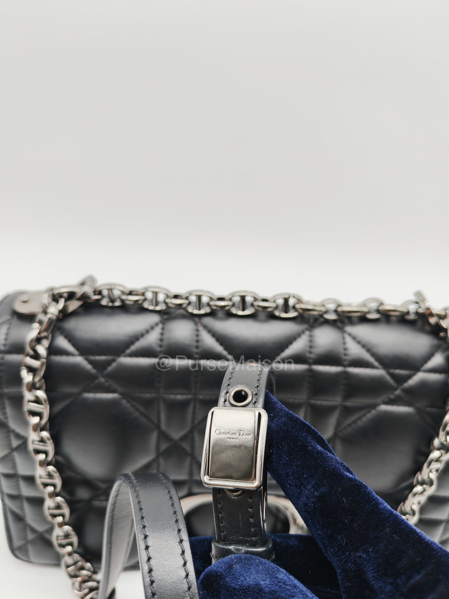 Dior Caro Medium in Black Lambskin Leather Chain Shoulder Bag