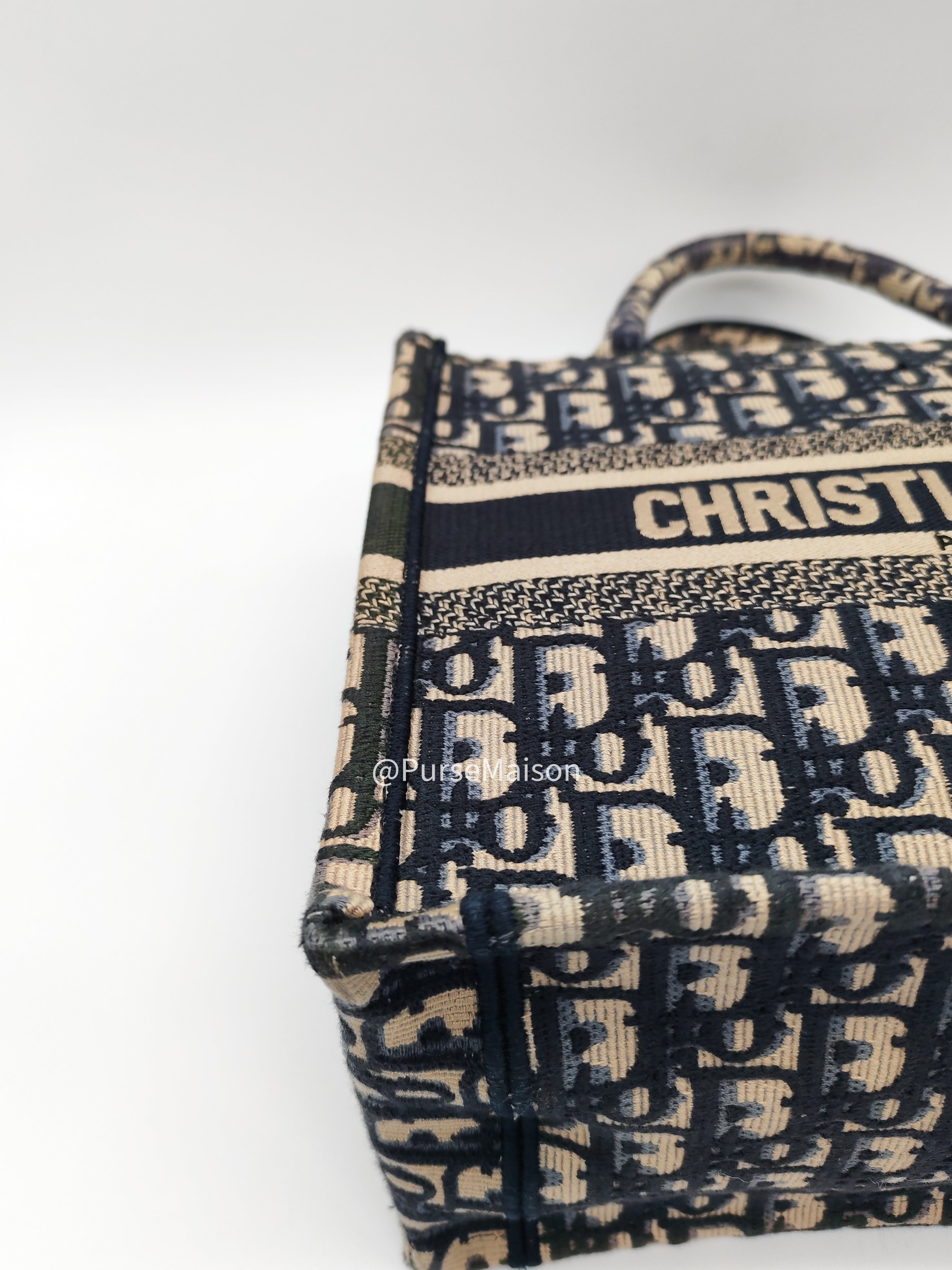 Christian Dior Book Tote Bag Small in Blue Oblique Embroidered Canvas