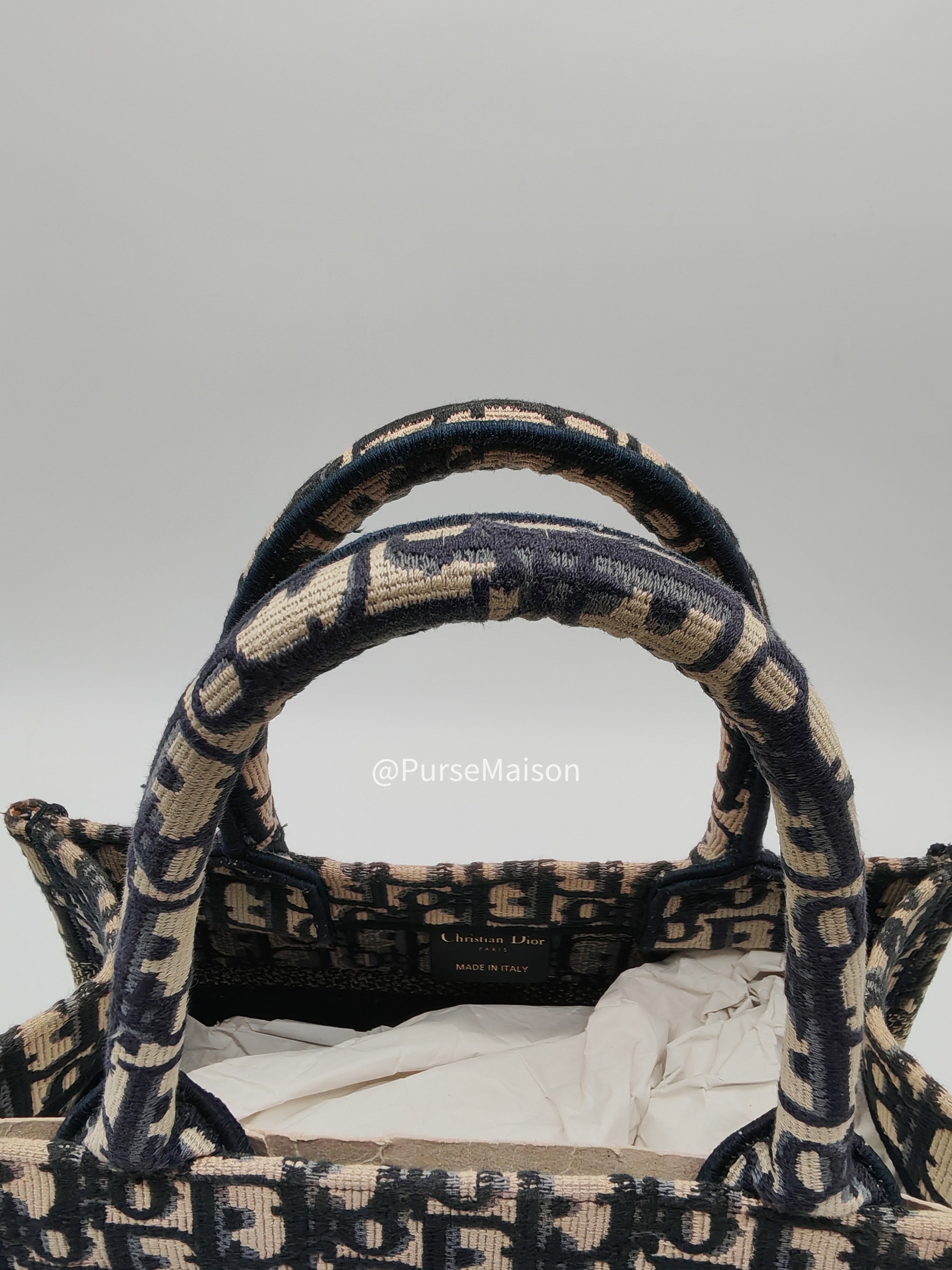 Christian Dior Book Tote Bag Small in Blue Oblique Embroidered Canvas