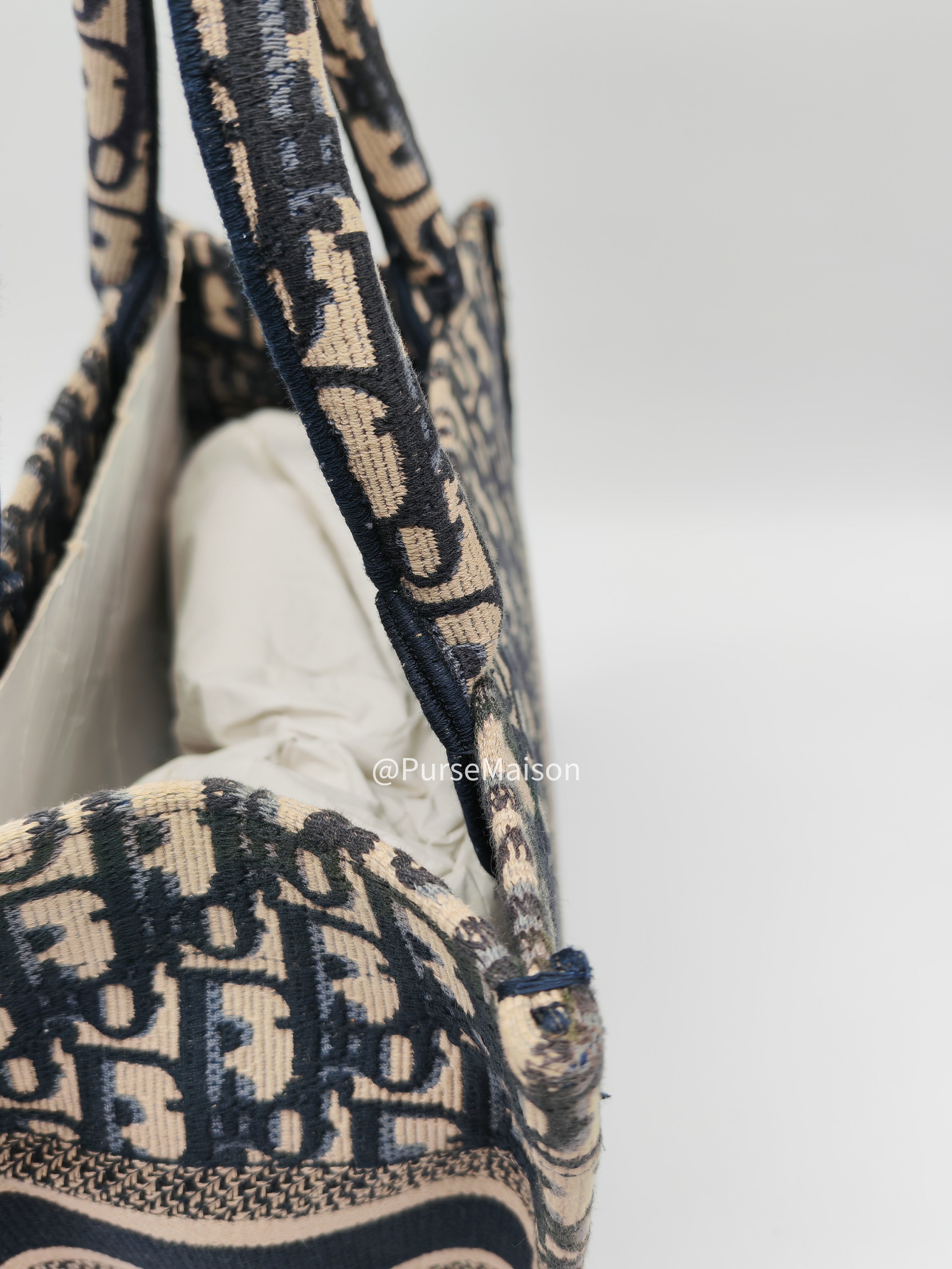 Christian Dior Book Tote Bag Small in Blue Oblique Embroidered Canvas