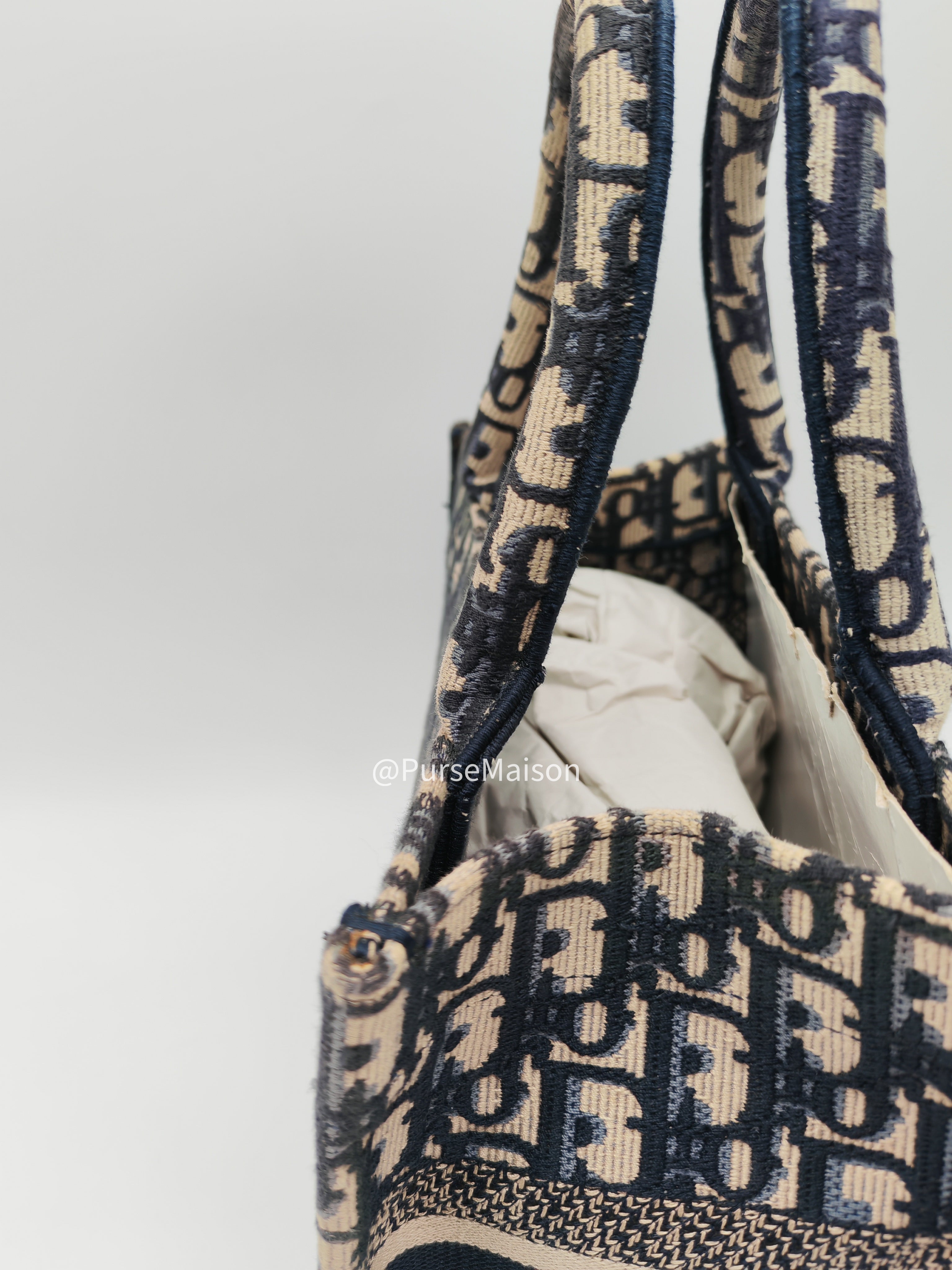 Christian Dior Book Tote Bag Small in Blue Oblique Embroidered Canvas