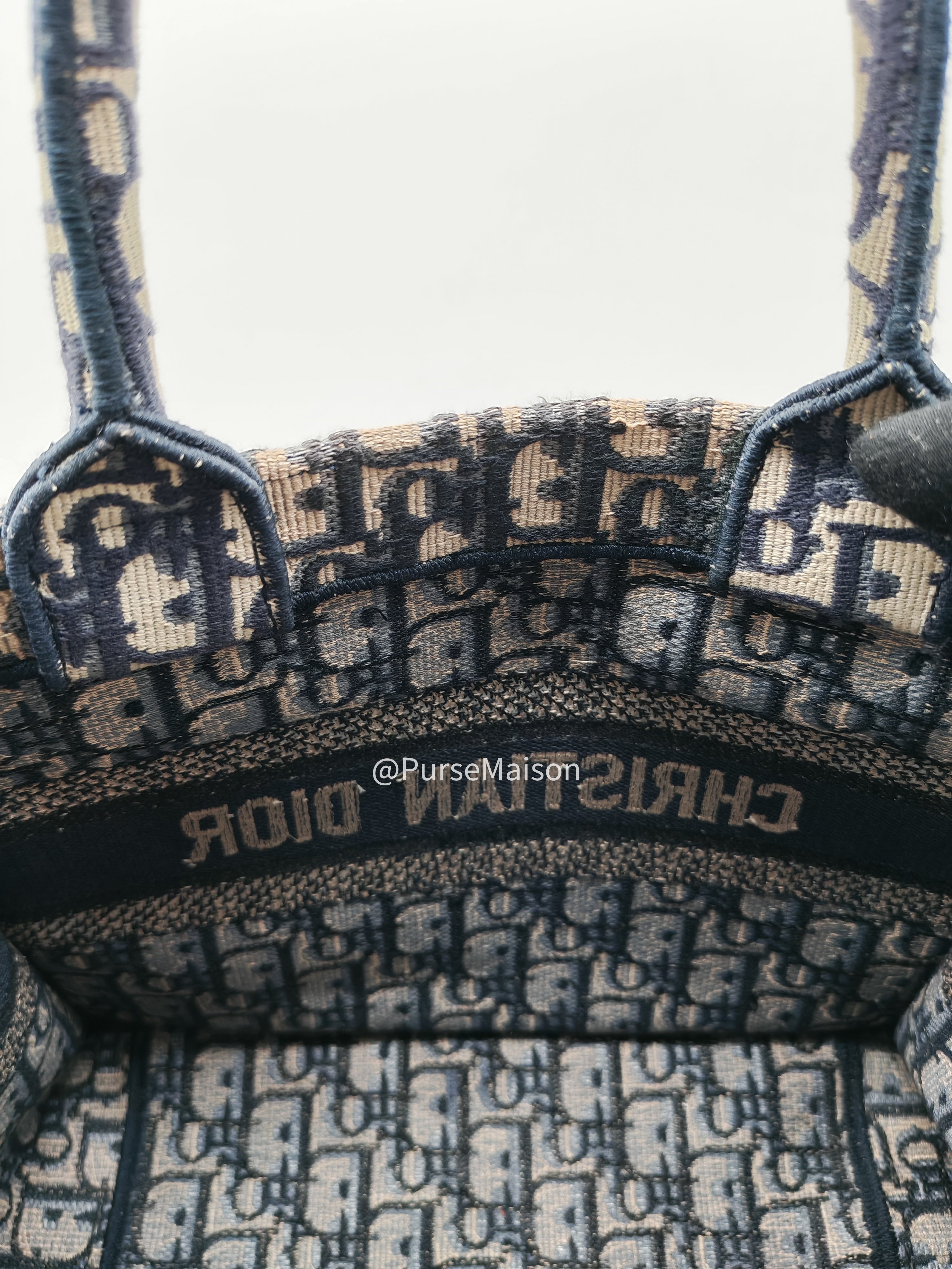 Christian Dior Book Tote Bag Small in Blue Oblique Embroidered Canvas