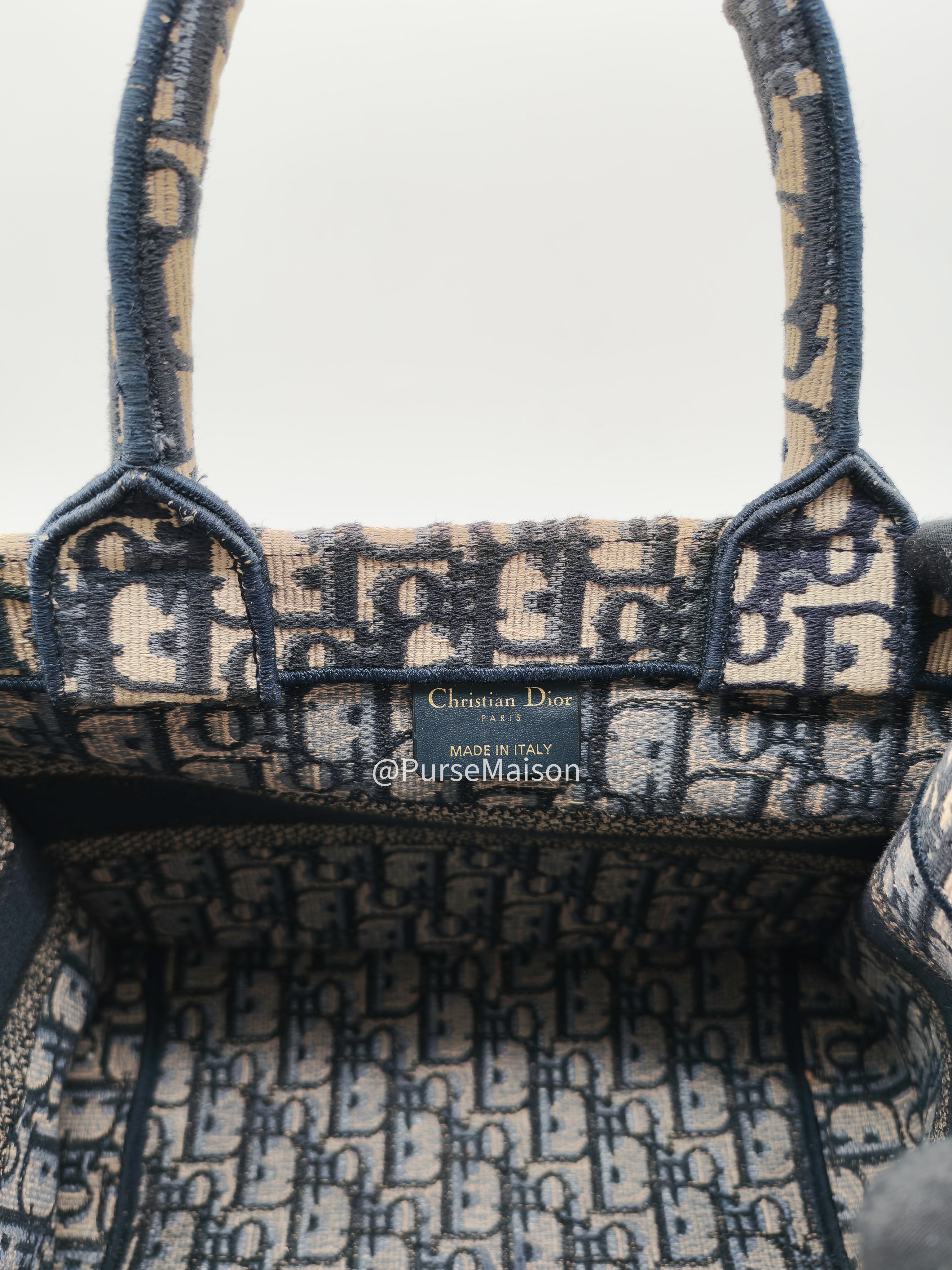 Christian Dior Book Tote Bag Small in Blue Oblique Embroidered Canvas