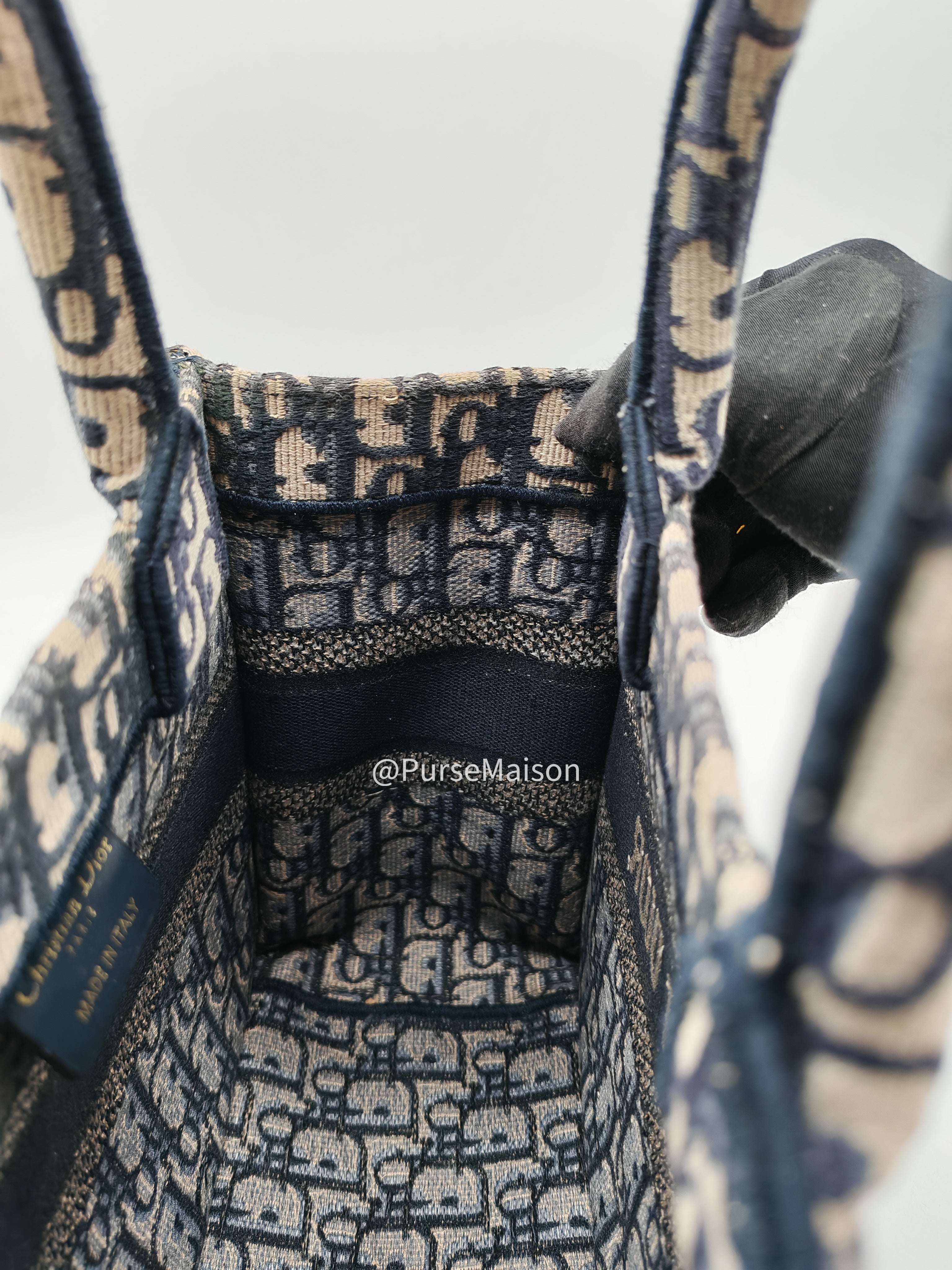 Christian Dior Book Tote Bag Small in Blue Oblique Embroidered Canvas