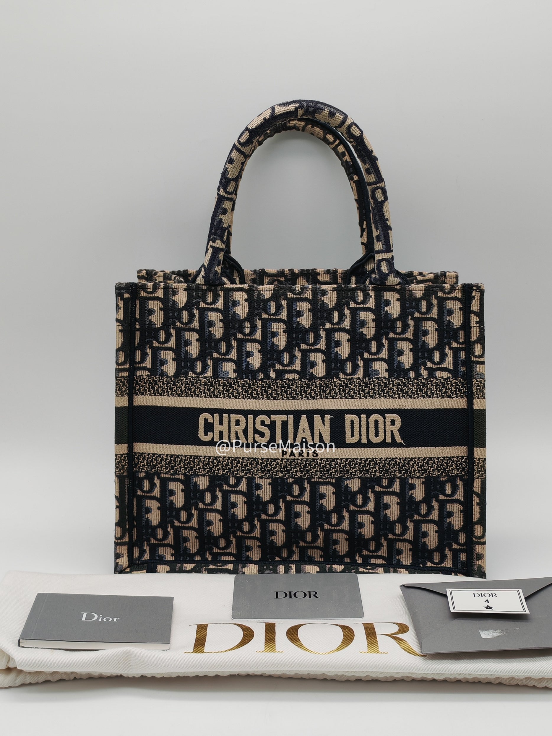 Christian Dior Book Tote Bag Small in Blue Oblique Embroidered Canvas