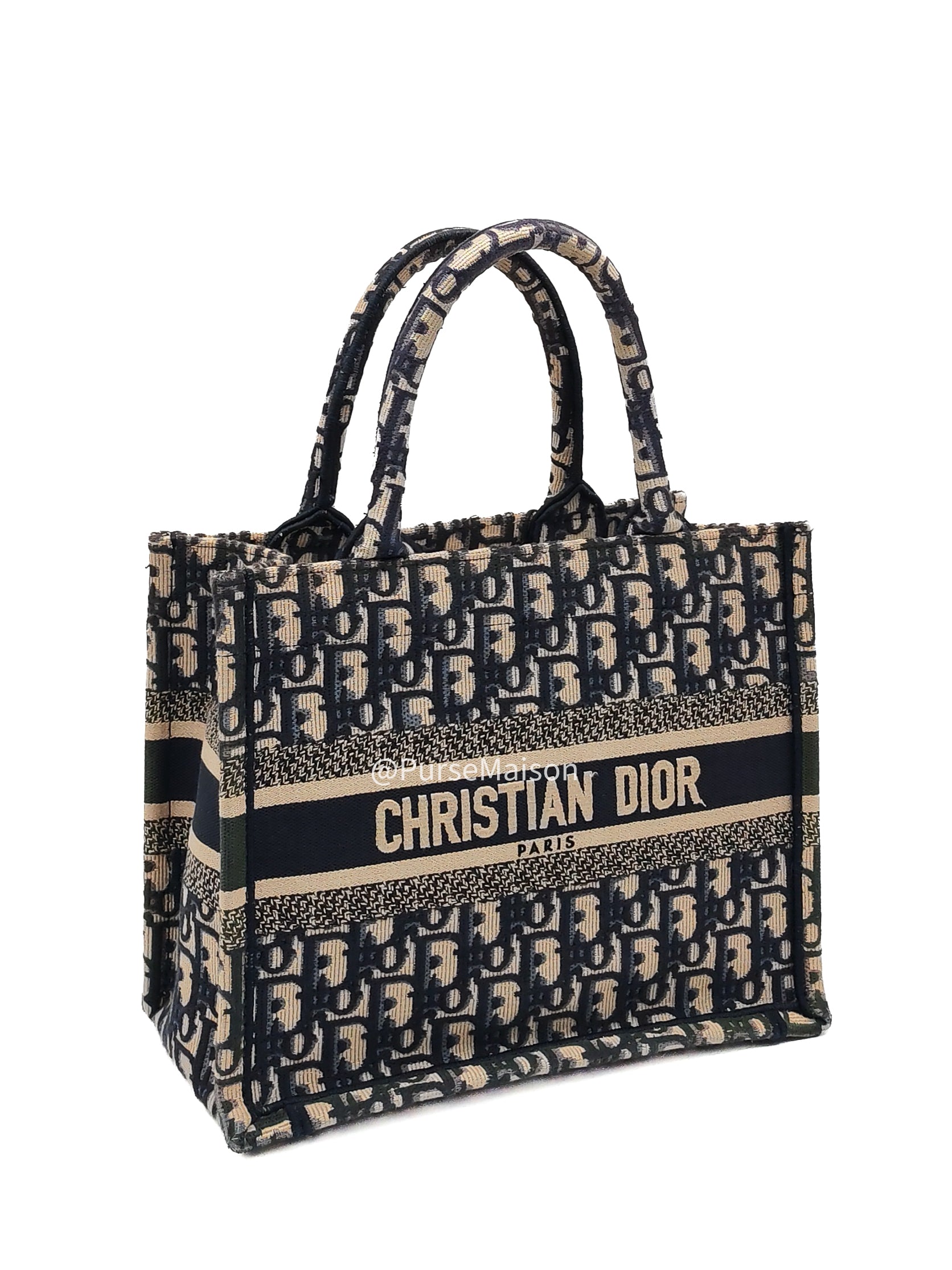 Christian Dior Book Tote Bag Small in Blue Oblique Embroidered Canvas