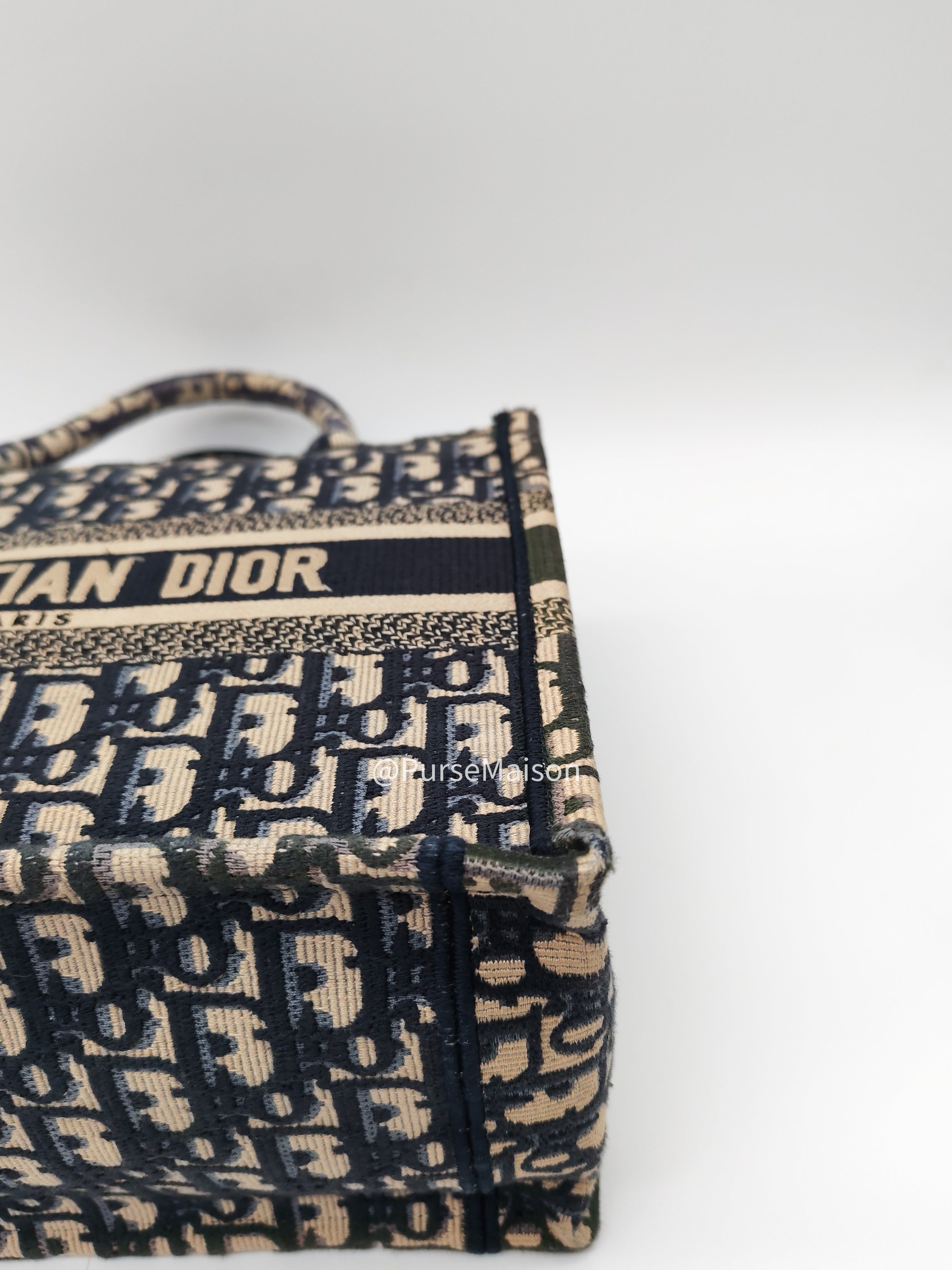 Christian Dior Book Tote Bag Small in Blue Oblique Embroidered Canvas