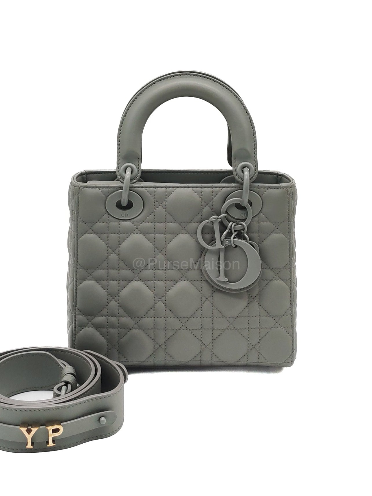 Christian Dior Lady Dior My ABCDior Small in Gray Ultra Matte Cannage Lambskin Leather