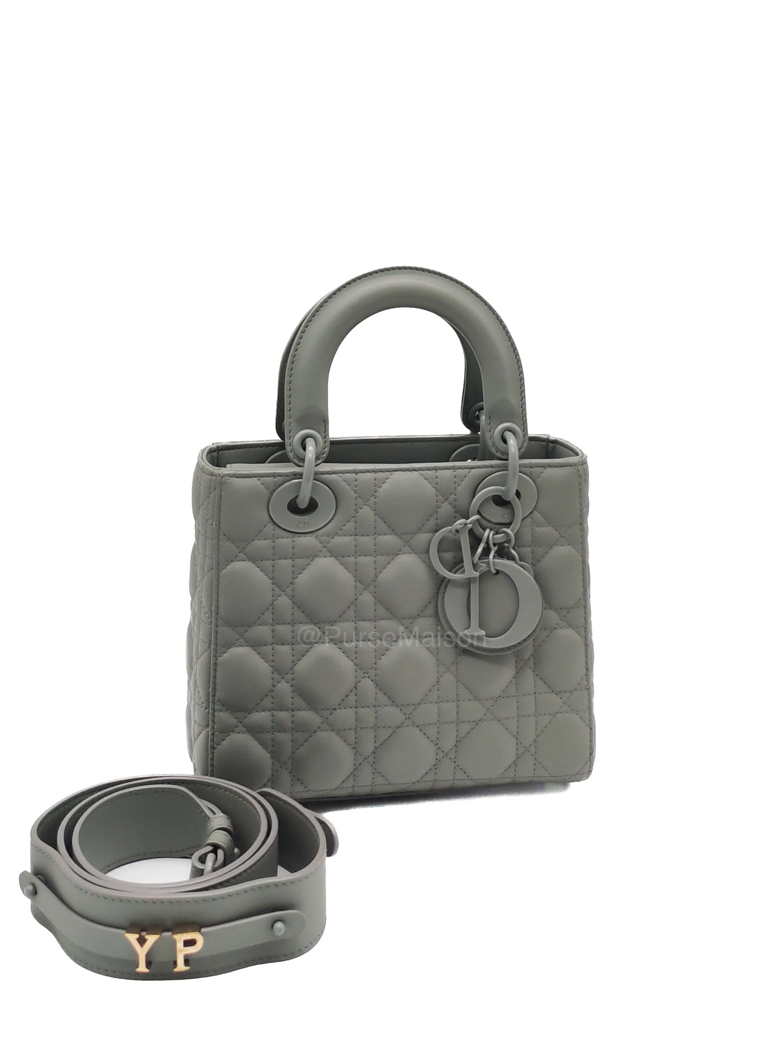Christian Dior Lady Dior My ABCDior Small in Gray Ultra Matte Cannage Lambskin Leather