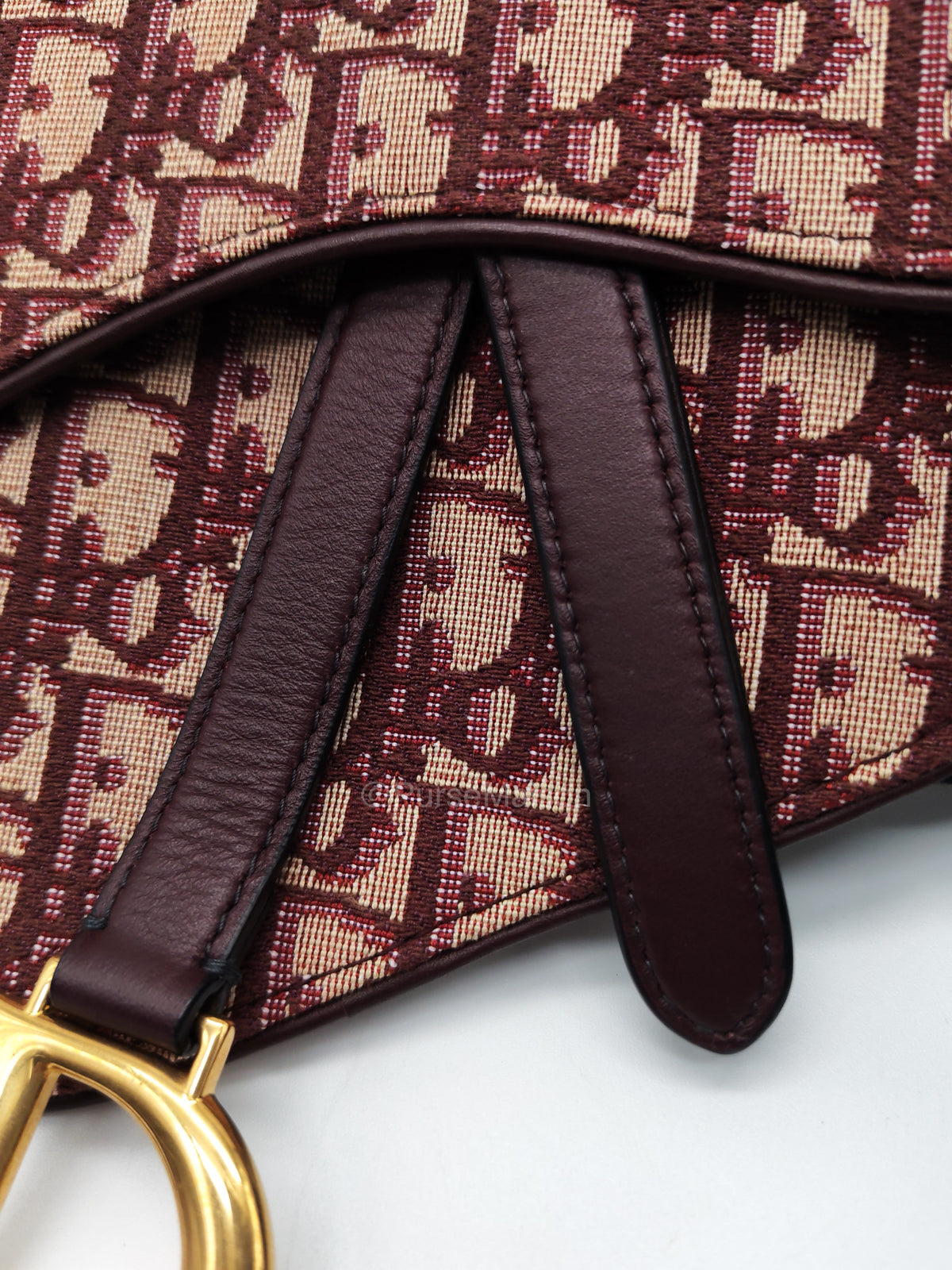 Christian Dior Saddle Belt Pouch in Burgundy Oblique Jacquar Canvas and Gold Hardware