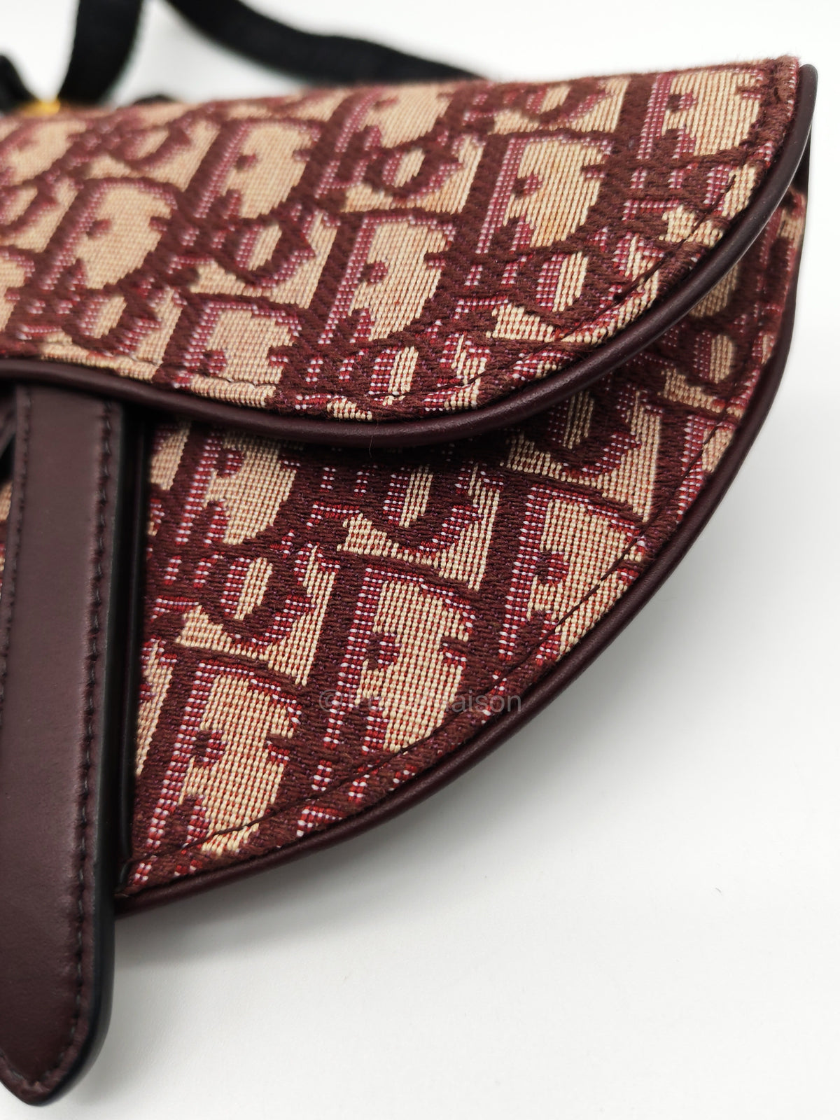 Christian Dior Saddle Belt Pouch in Burgundy Oblique Jacquar Canvas and Gold Hardware