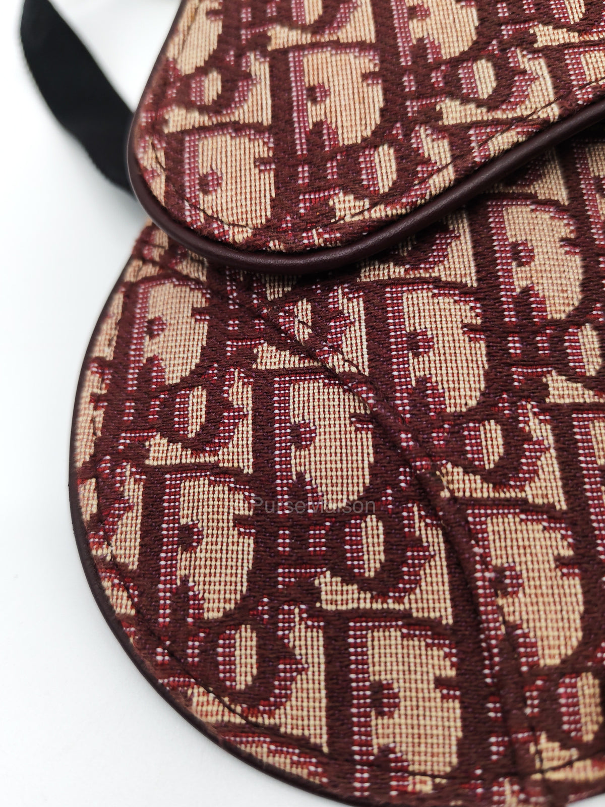 Christian Dior Saddle Belt Pouch in Burgundy Oblique Jacquar Canvas and Gold Hardware