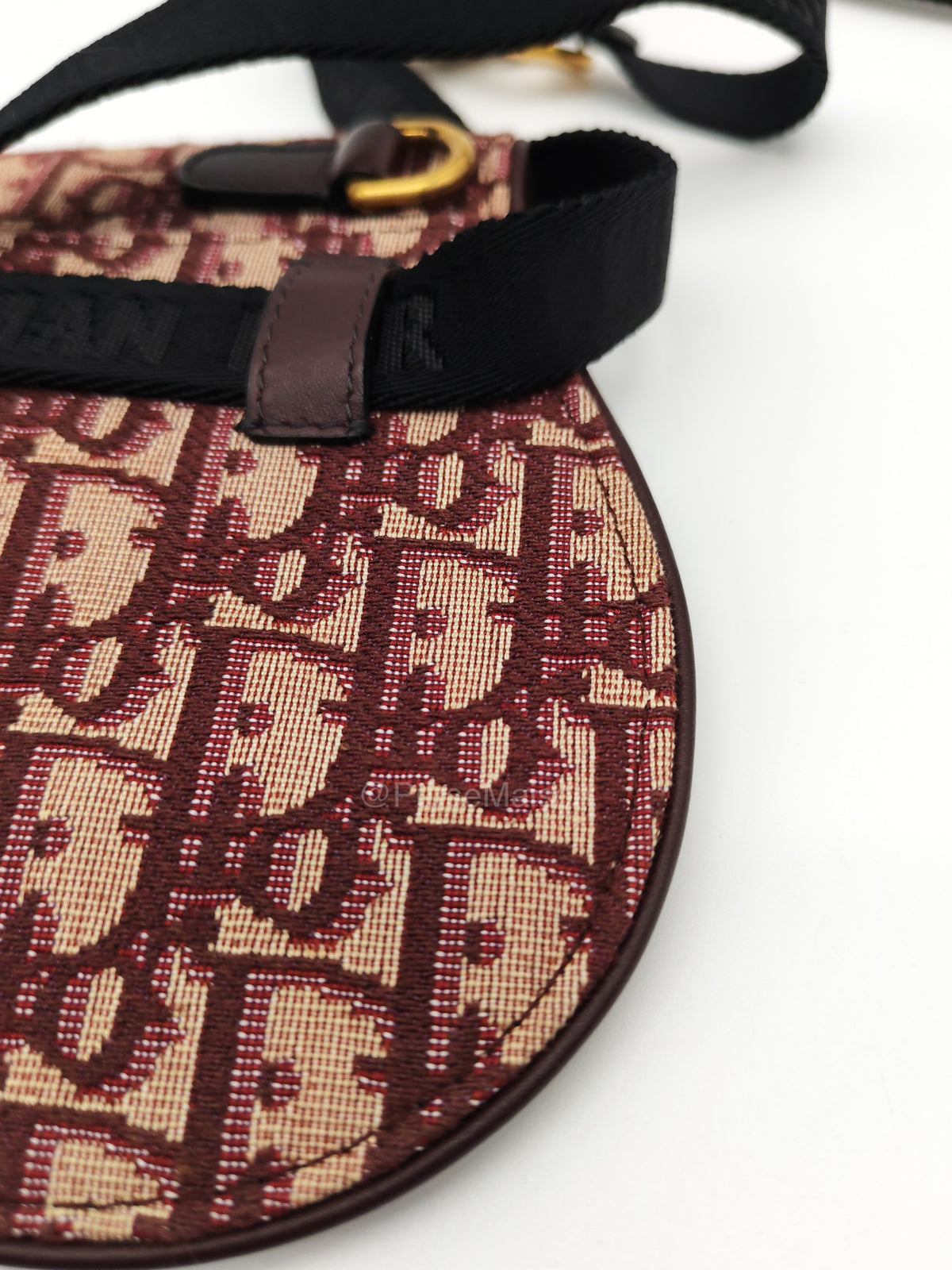 Christian Dior Saddle Belt Pouch in Burgundy Oblique Jacquar Canvas and Gold Hardware