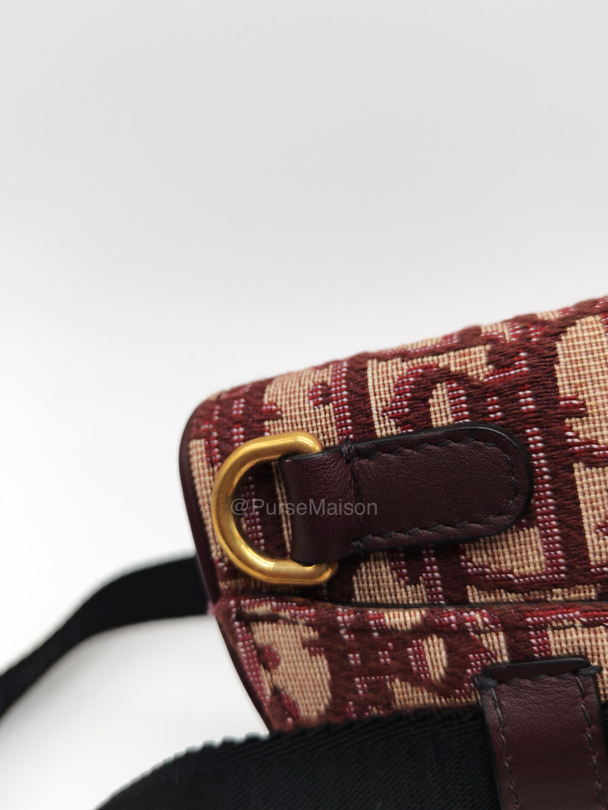 Christian Dior Saddle Belt Pouch in Burgundy Oblique Jacquar Canvas and Gold Hardware