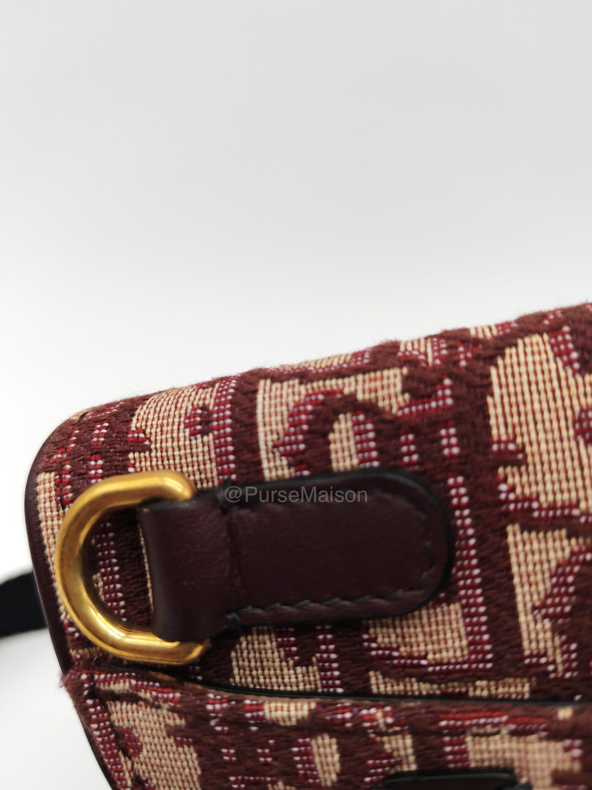 Christian Dior Saddle Belt Pouch in Burgundy Oblique Jacquar Canvas and Gold Hardware