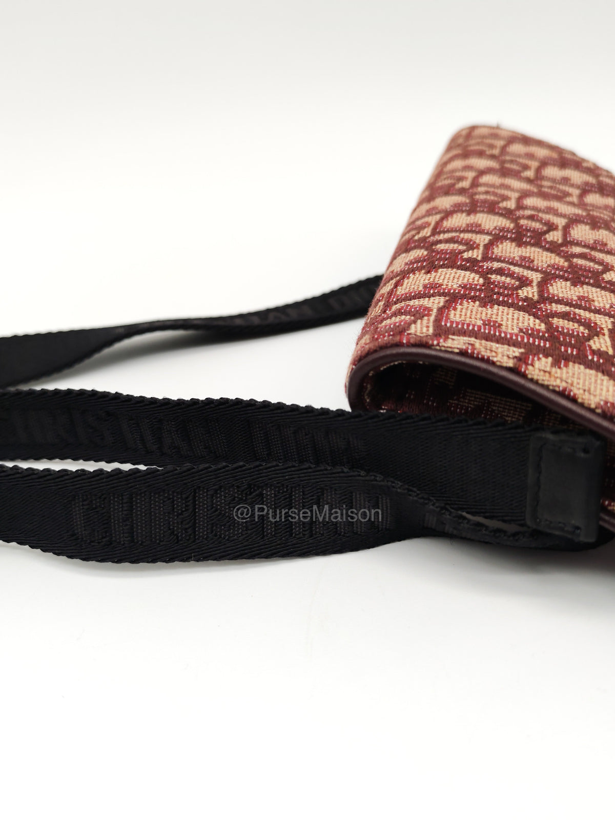 Christian Dior Saddle Belt Pouch in Burgundy Oblique Jacquar Canvas and Gold Hardware