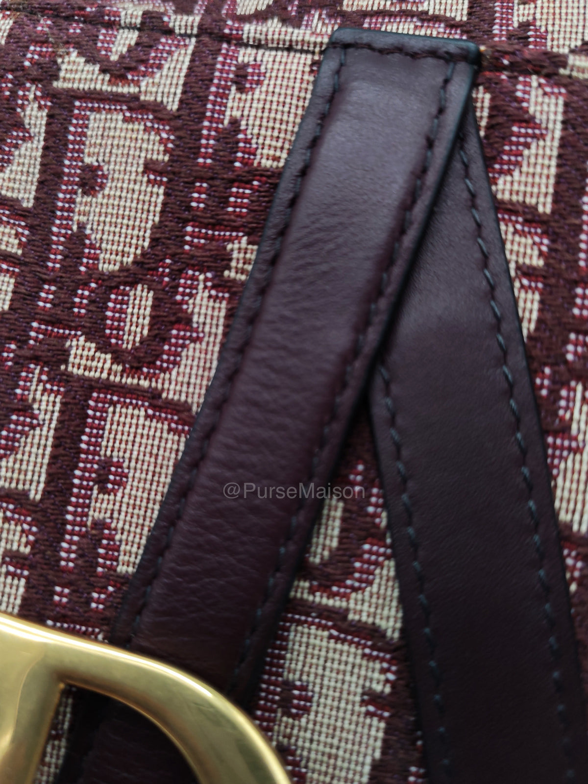 Christian Dior Saddle Belt Pouch in Burgundy Oblique Jacquar Canvas and Gold Hardware