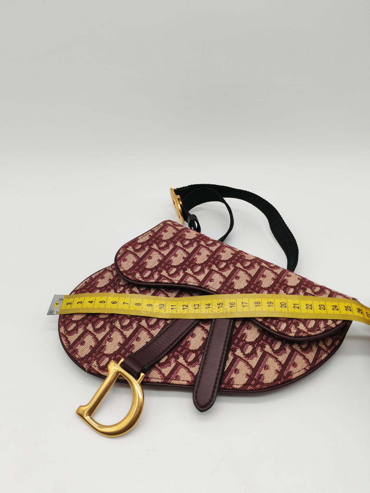 Christian Dior Saddle Belt Pouch in Burgundy Oblique Jacquar Canvas and Gold Hardware