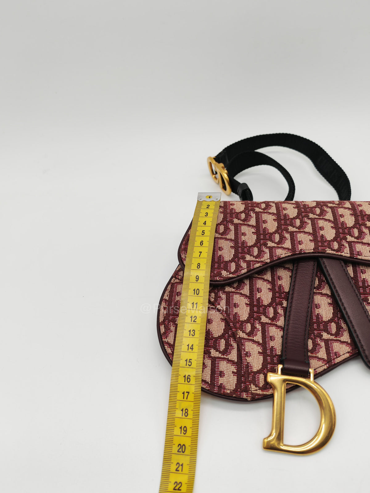 Christian Dior Saddle Belt Pouch in Burgundy Oblique Jacquar Canvas and Gold Hardware