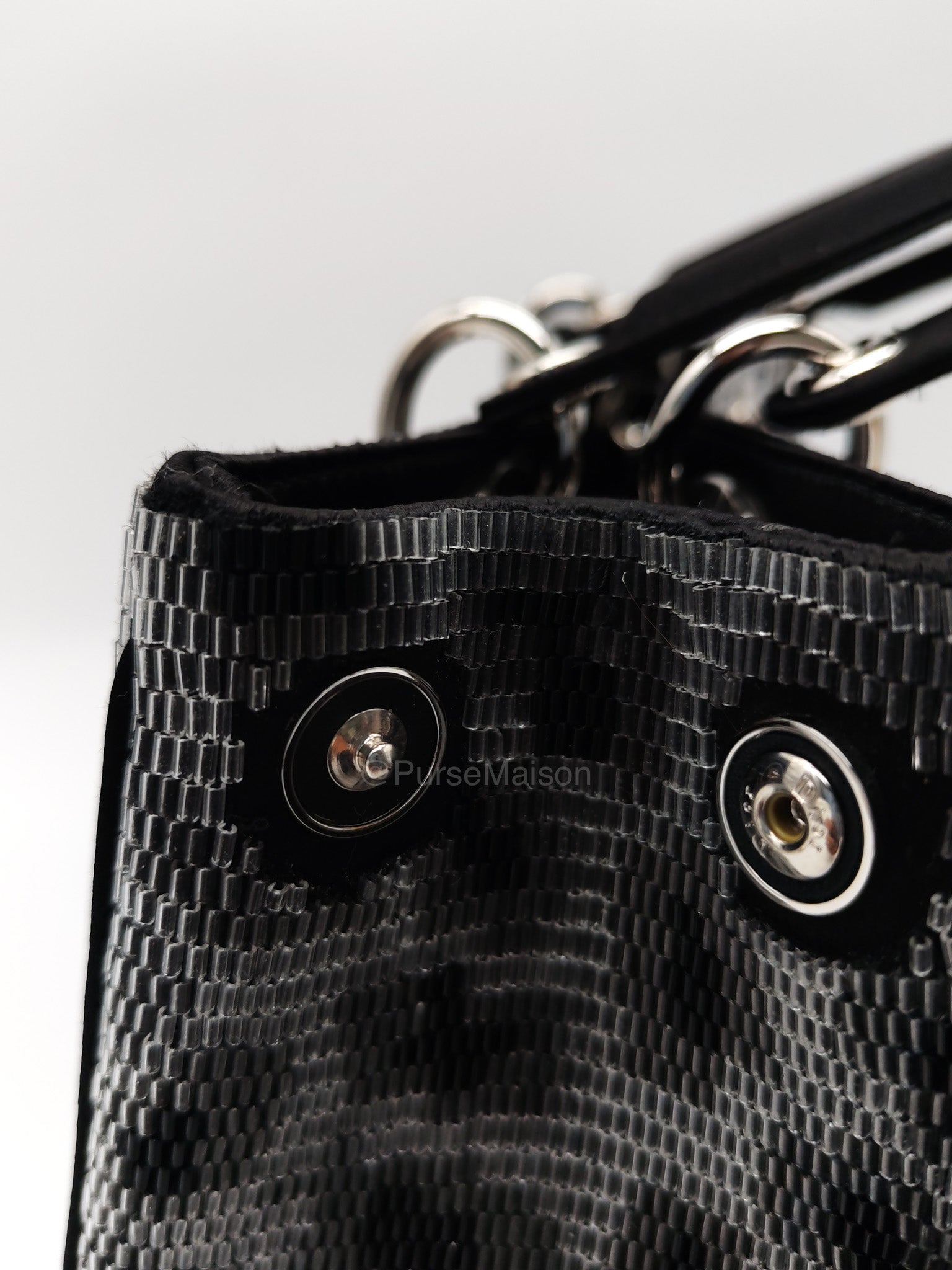 Christian Dior Leopard Lady Dior in Black and Gray  Wool Sequin Leather and Silver Hardware